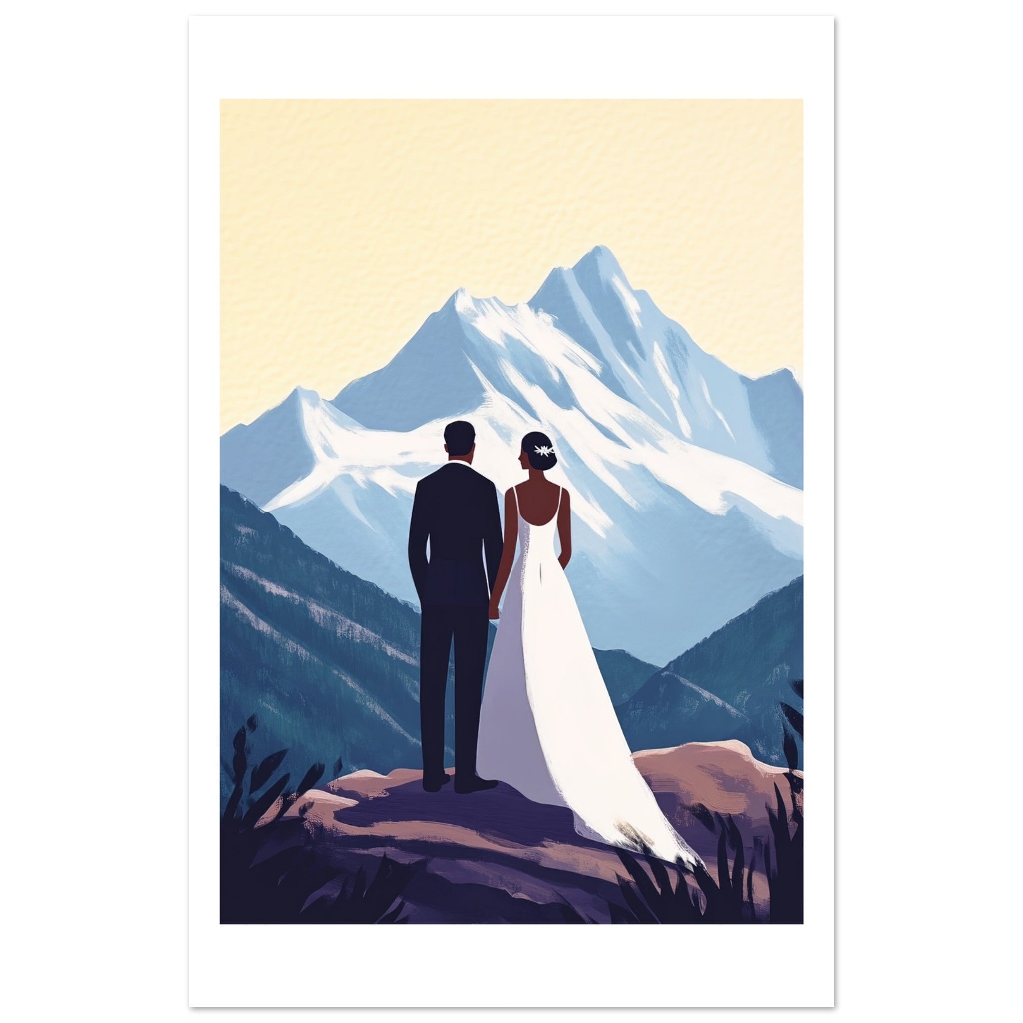 A black wedding couple infront of mountains
