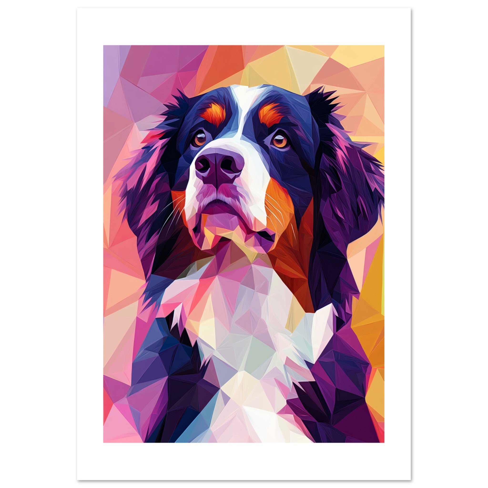 Bernese Pyrenees Dog Illustrated with Colorful Triangles 2
