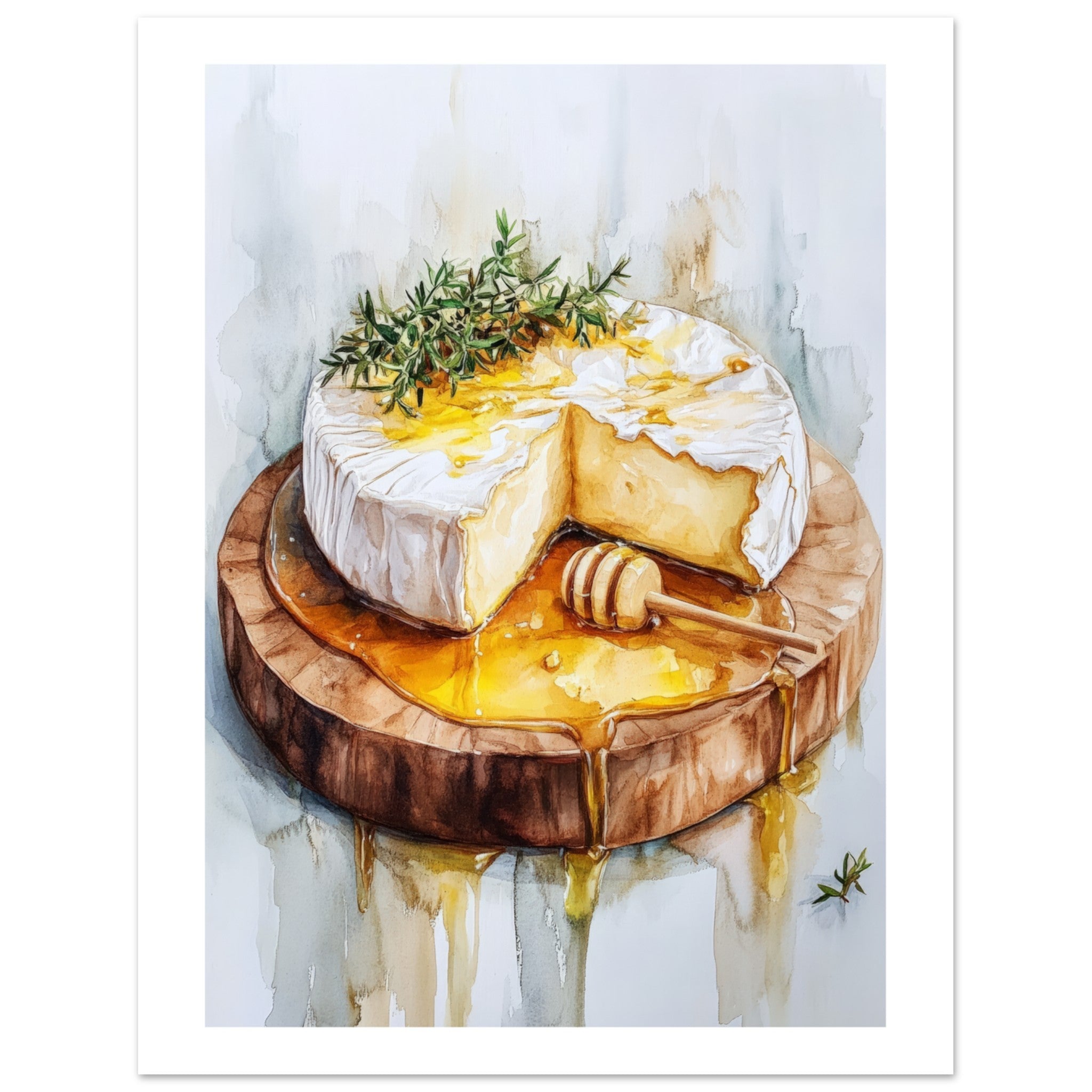 Baked Brie With Honey Watercolor Painting Wall Art