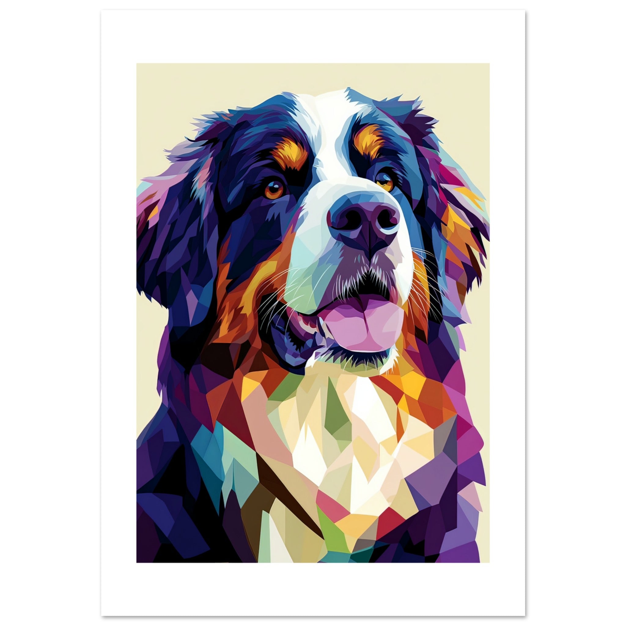 Bernese Pyrenees Dog Illustrated with Colorful Triangles