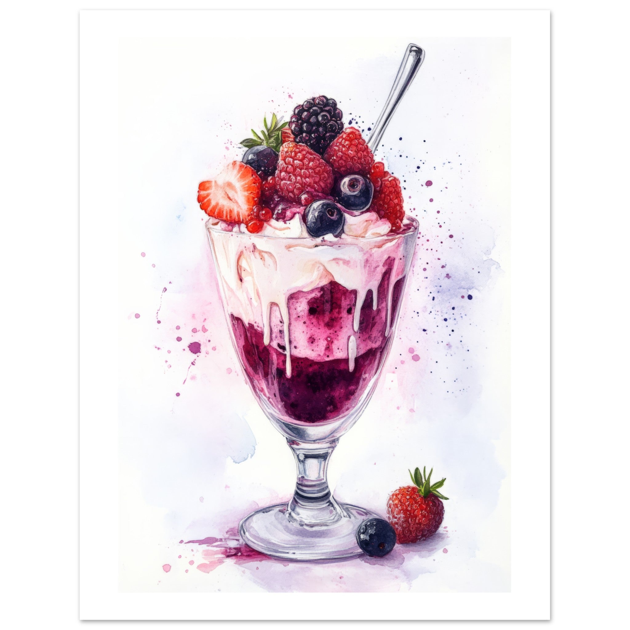 Berry Parfait Watercolor Painting Wall Art 1