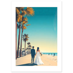 An asian wedding couple infront of Venice Beach i