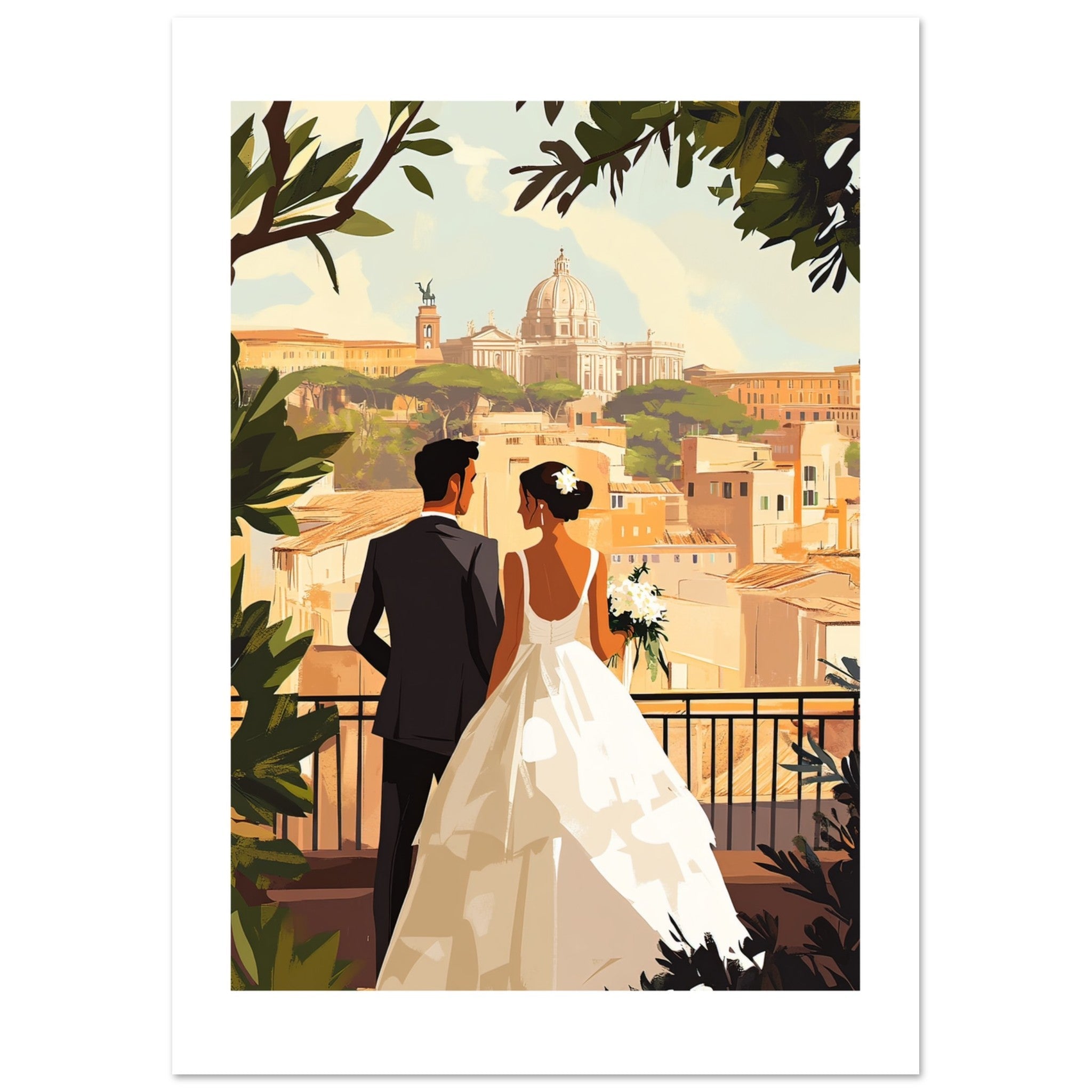 A mixed wedding couple infront of Rome