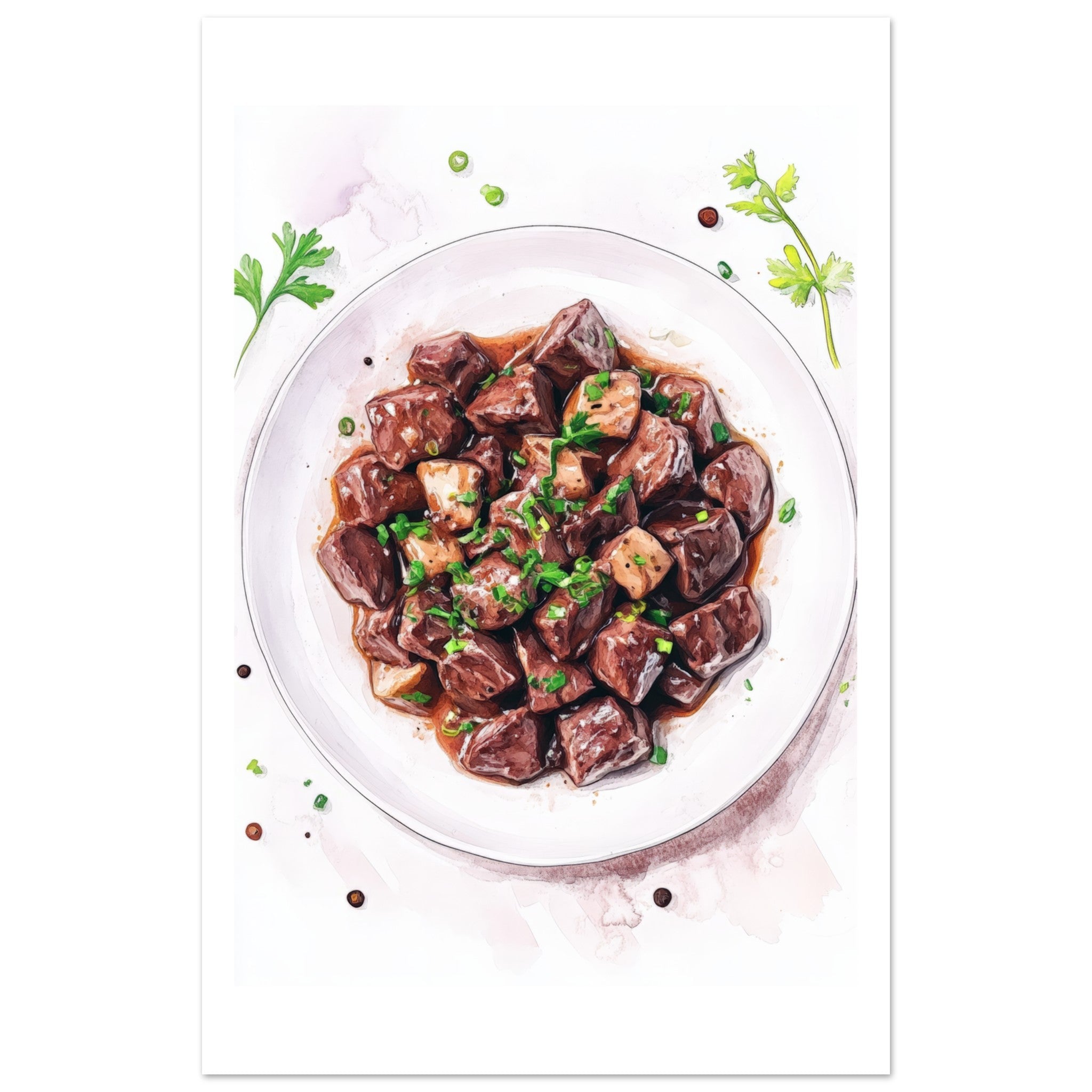 Beef Stroganoff Watercolor Painting Wall Art
