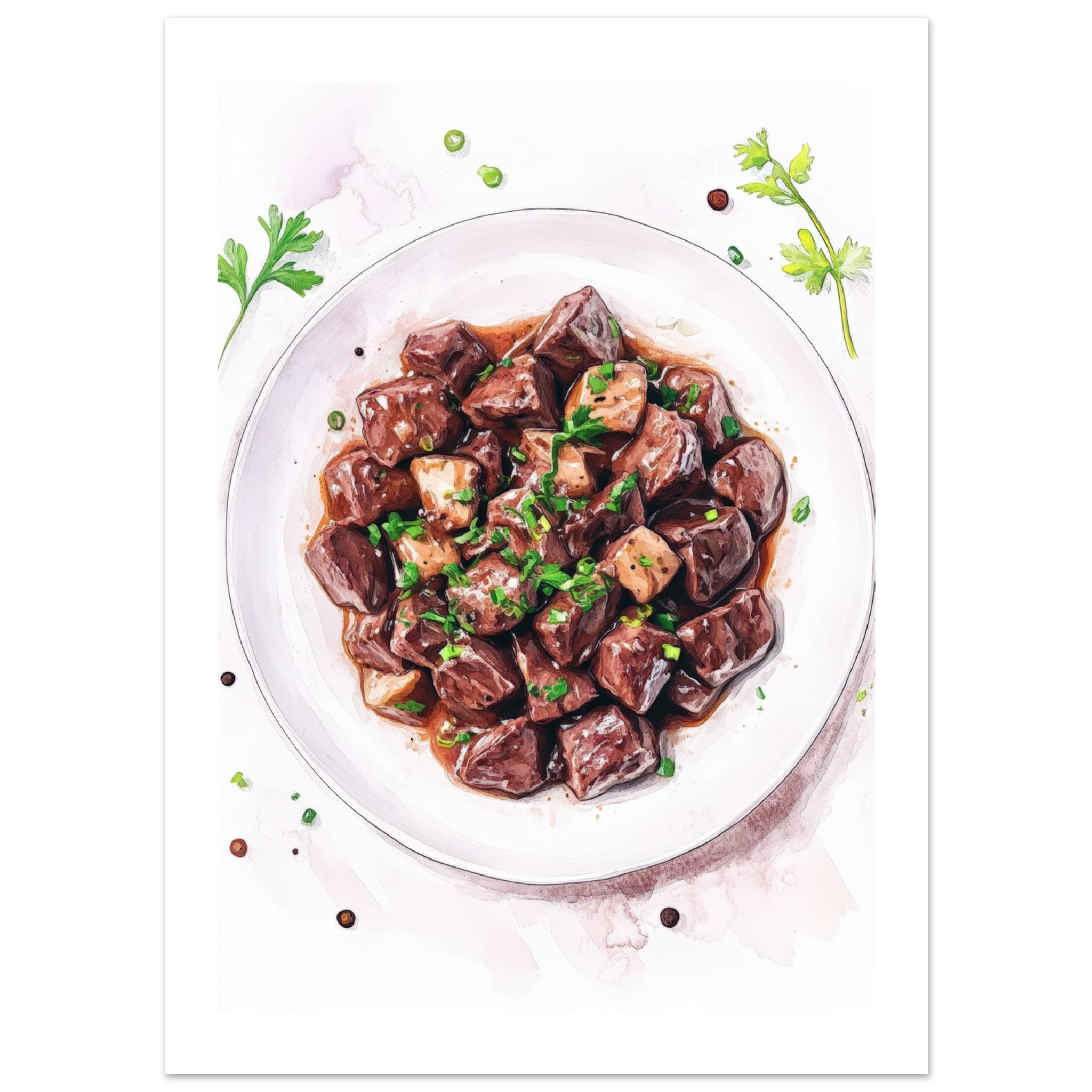 Beef Stroganoff Watercolor Painting Wall Art