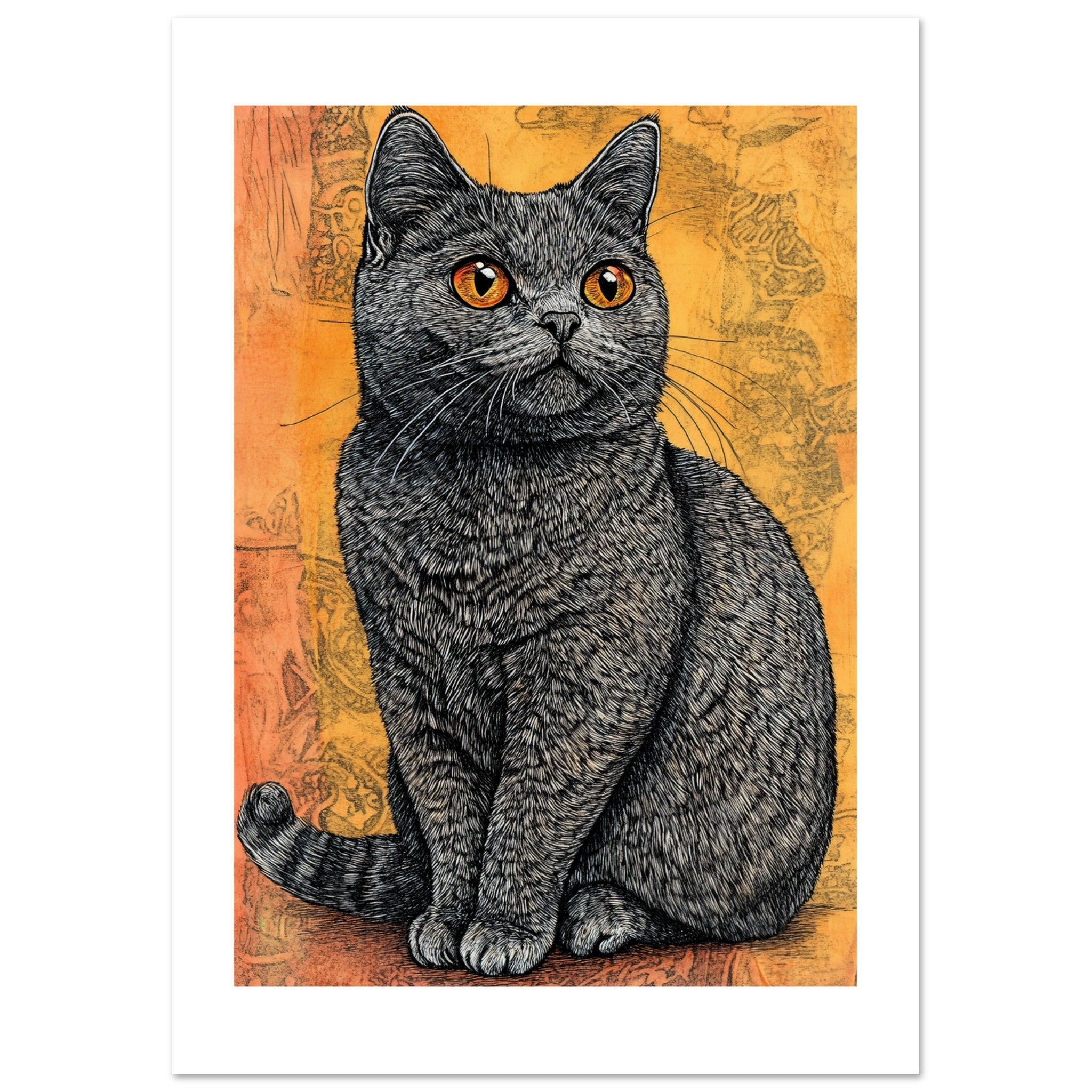 British Shorthair Cat Painted With Tone Pen 1