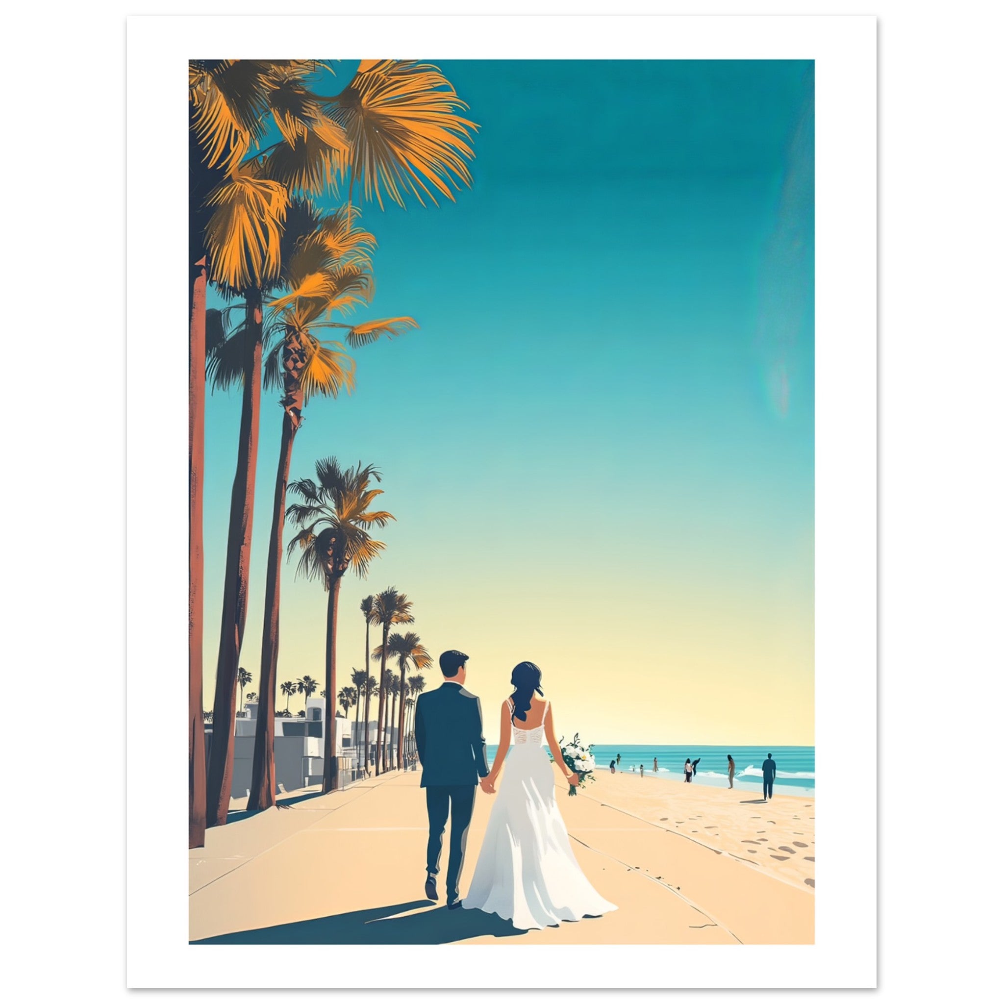 An asian wedding couple infront of Venice Beach i