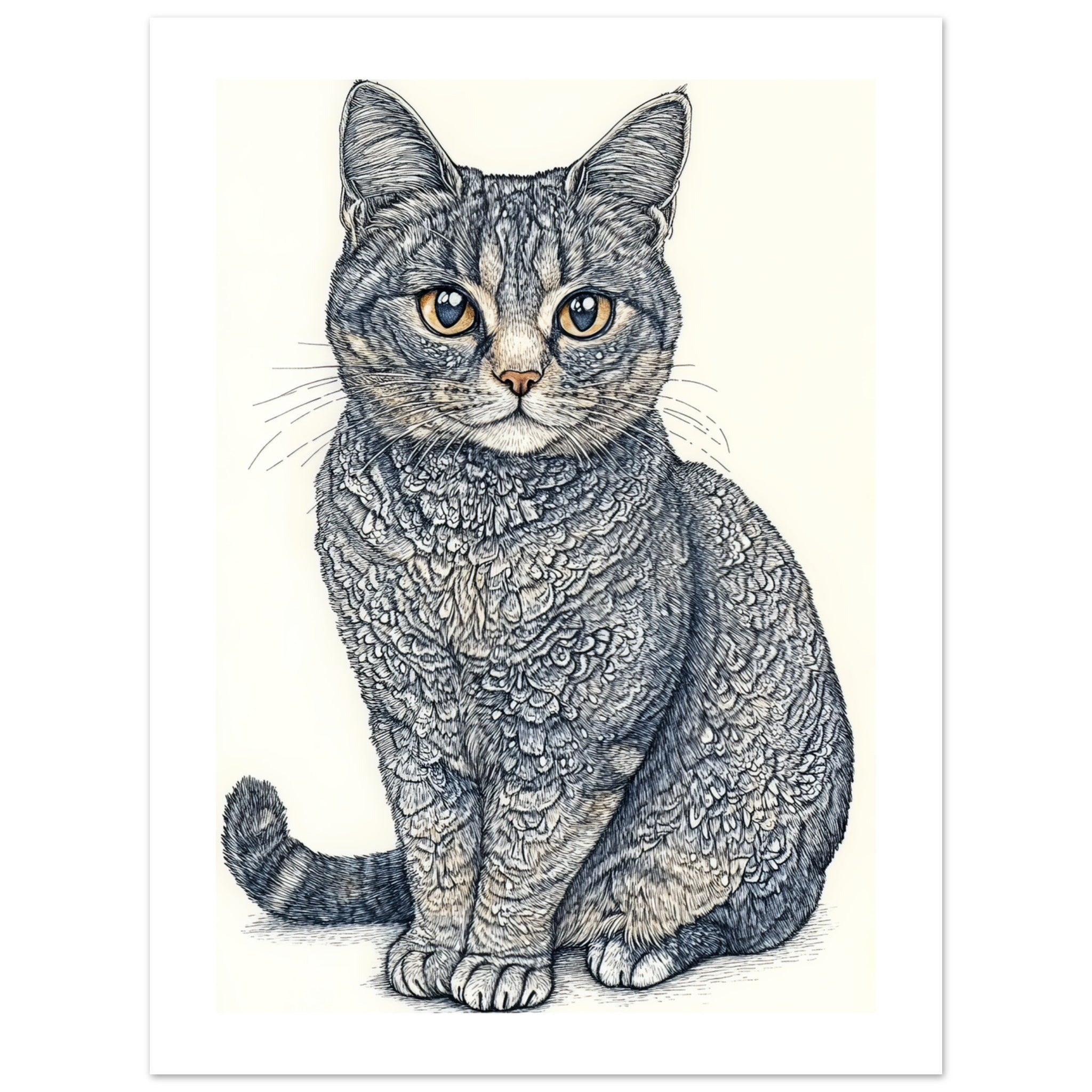 American Bobtail Cat Painted With Tone Pen 3
