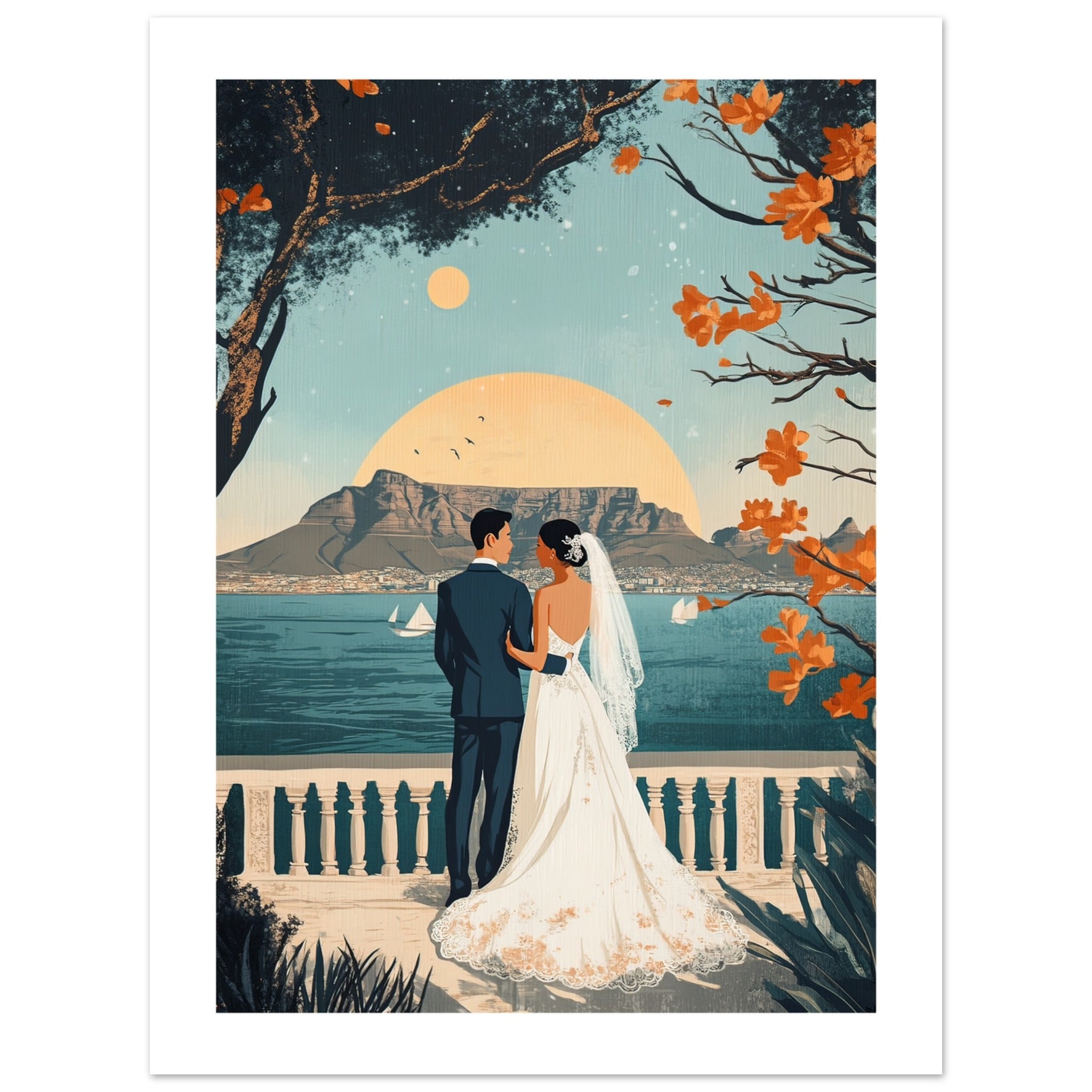 An asian wedding couple infront of Cape Town