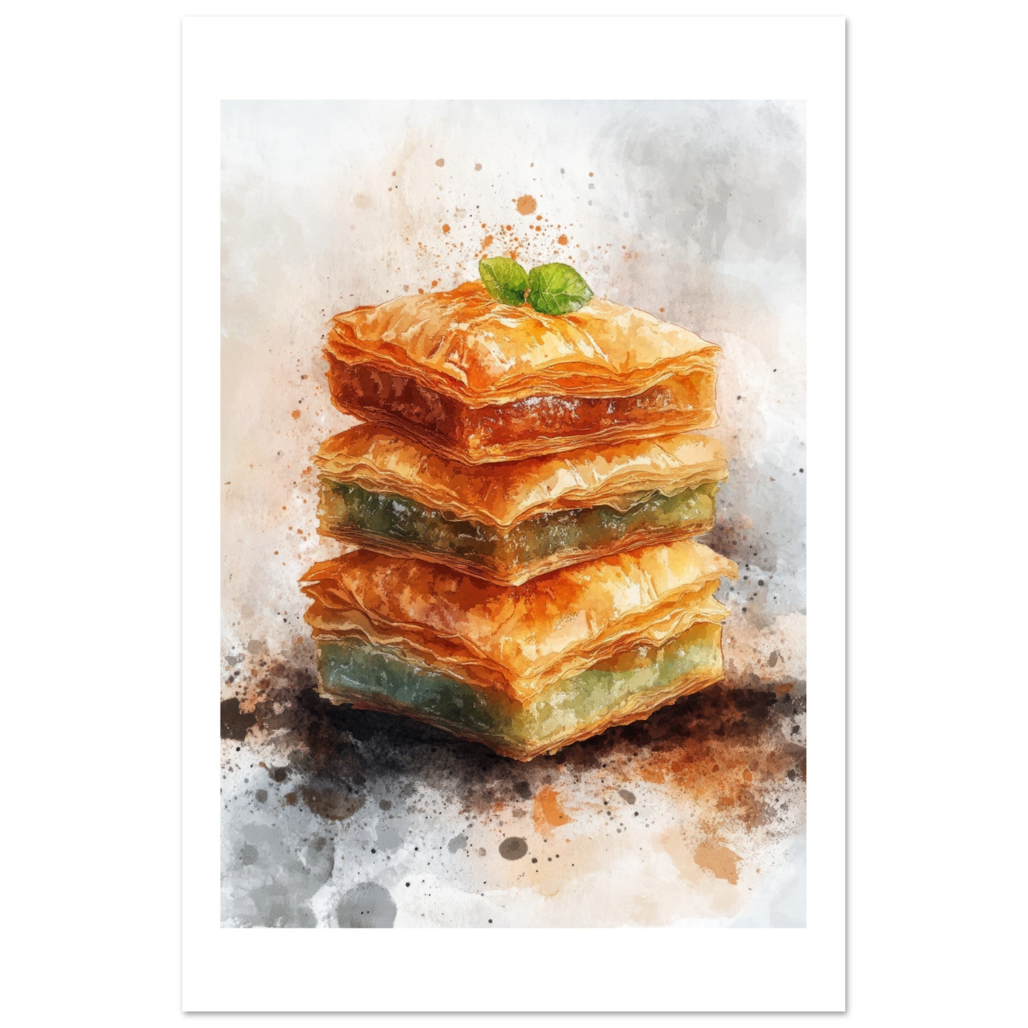 Baklava Watercolor Painting Wall Art