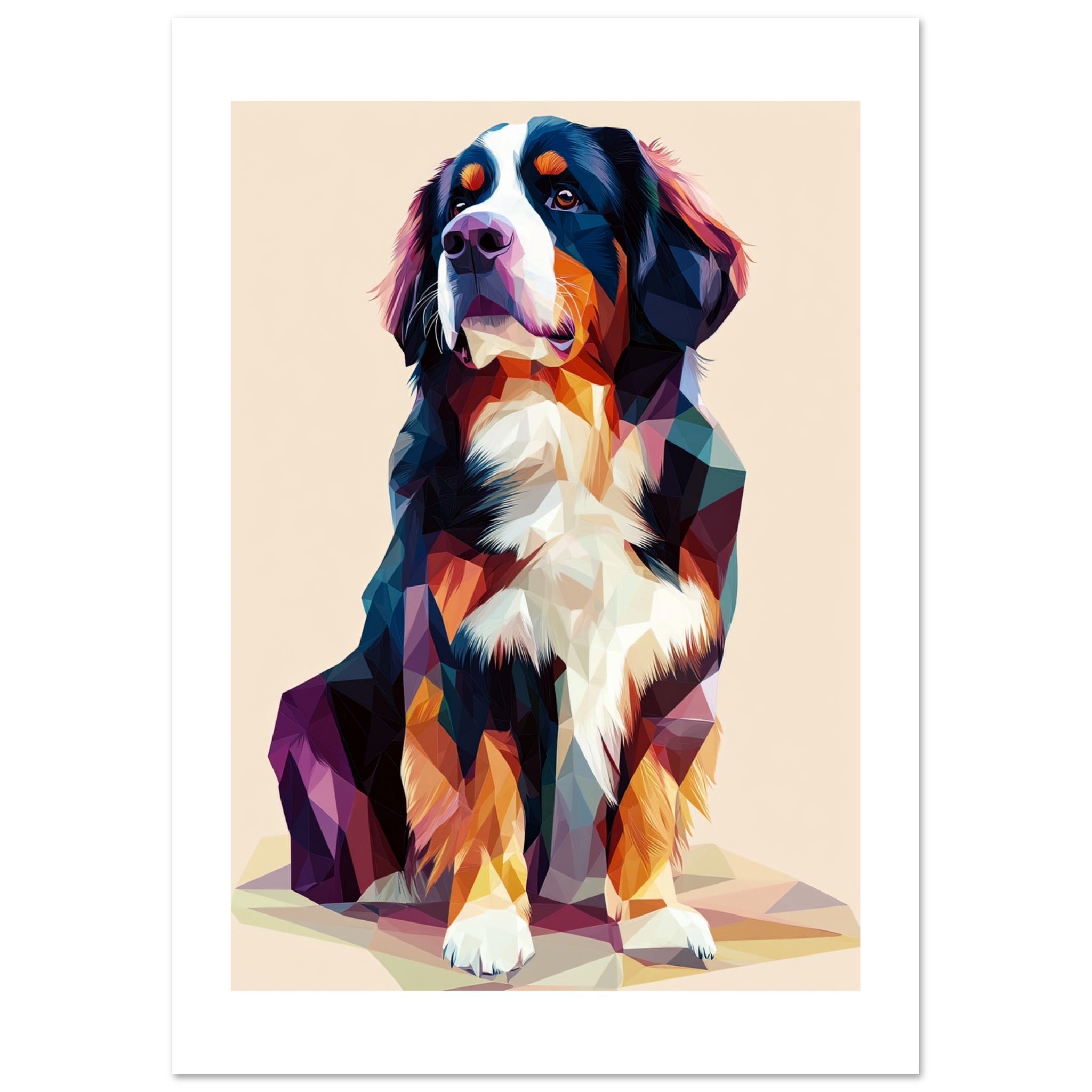 Bernese Mountain Dog Illustrated with Colorful Triangles 1
