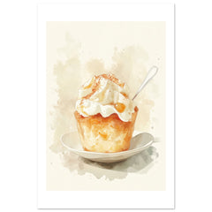 Bread Pudding Watercolor Painting Wall Art