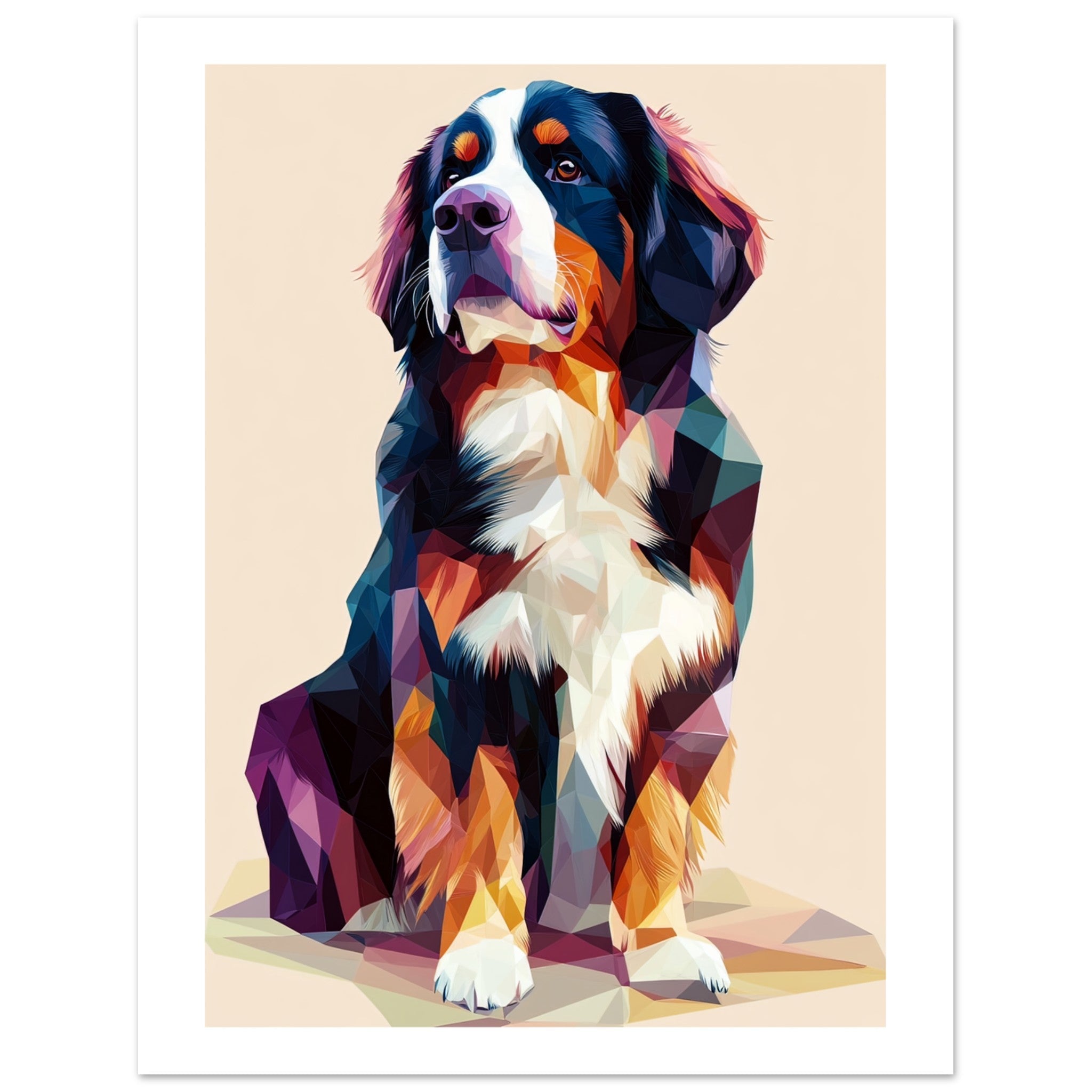 Bernese Mountain Dog Illustrated with Colorful Triangles 1