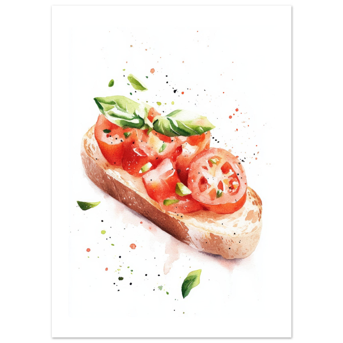 Bruschetta With Tomato And Basil Watercolor Painting Wall Art 1