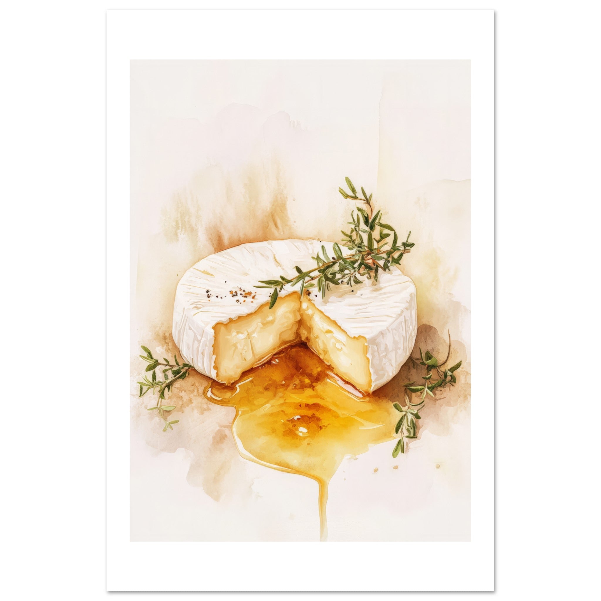 Baked Brie With Honey Watercolor Painting Wall Art 1