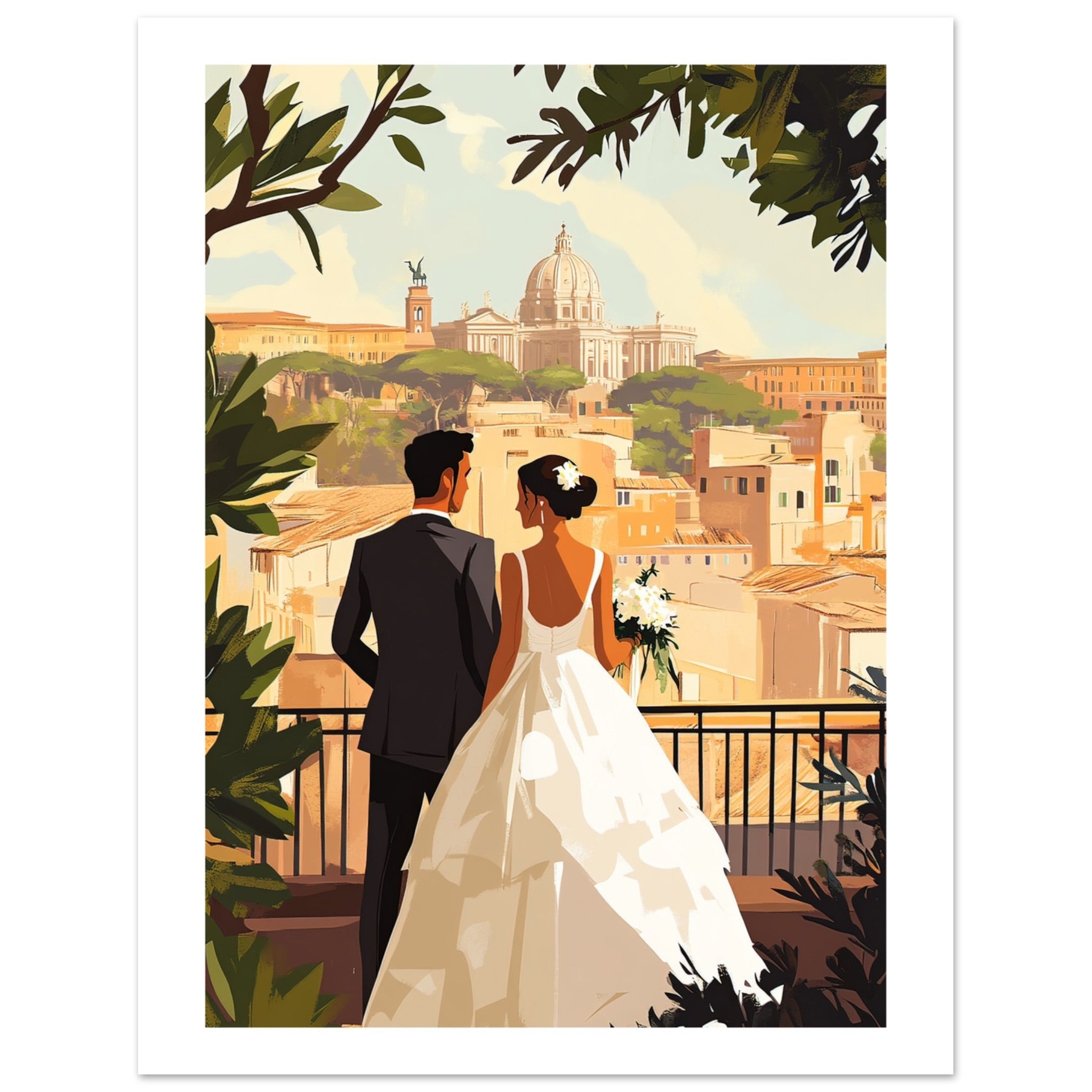 A mixed wedding couple infront of Rome