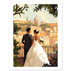A mixed wedding couple infront of Rome
