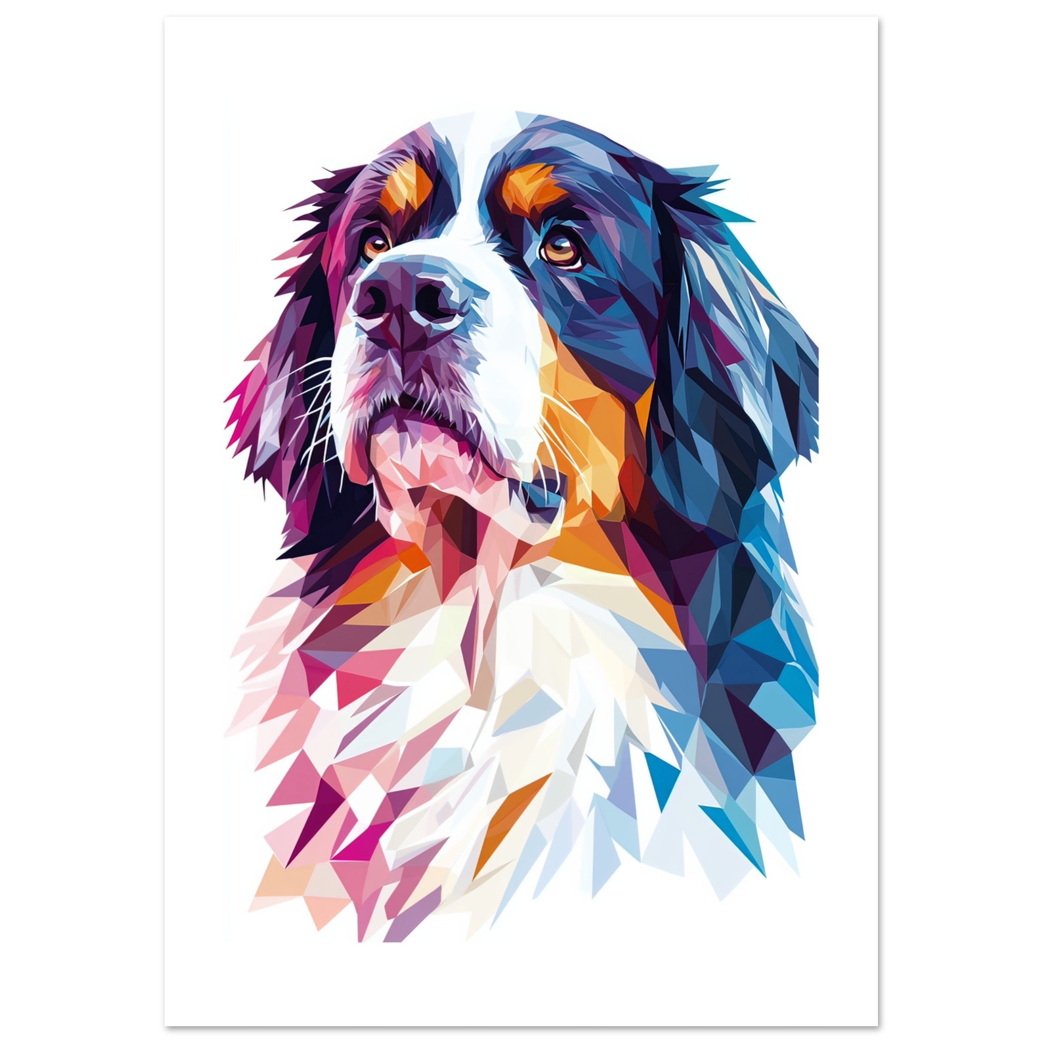 Bernese Pyrenees Dog Illustrated with Colorful Triangles 1