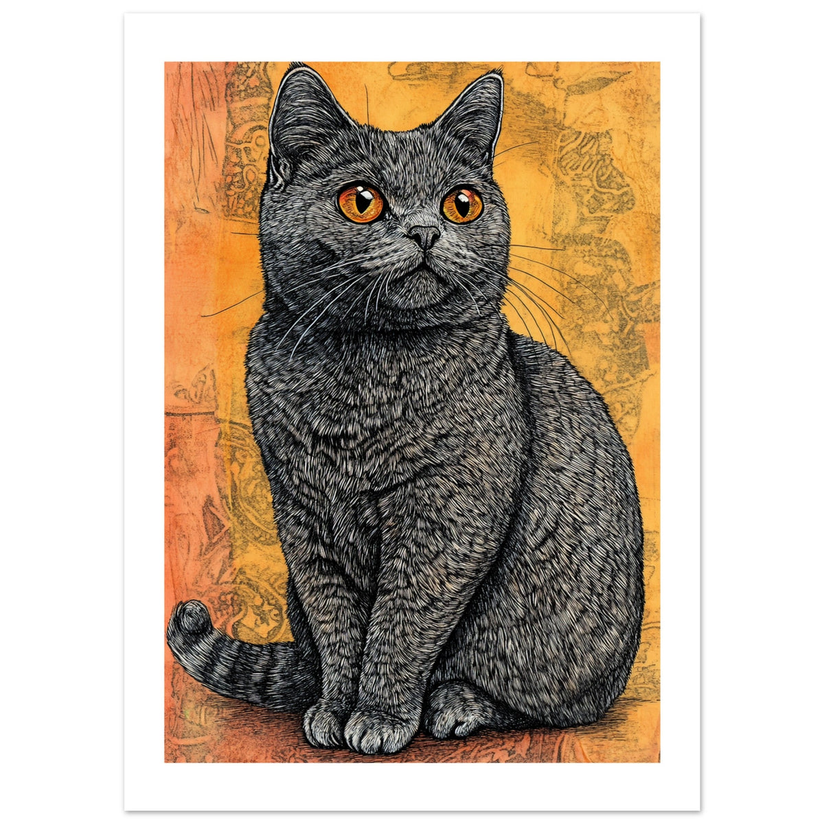 British Shorthair Cat Painted With Tone Pen 1