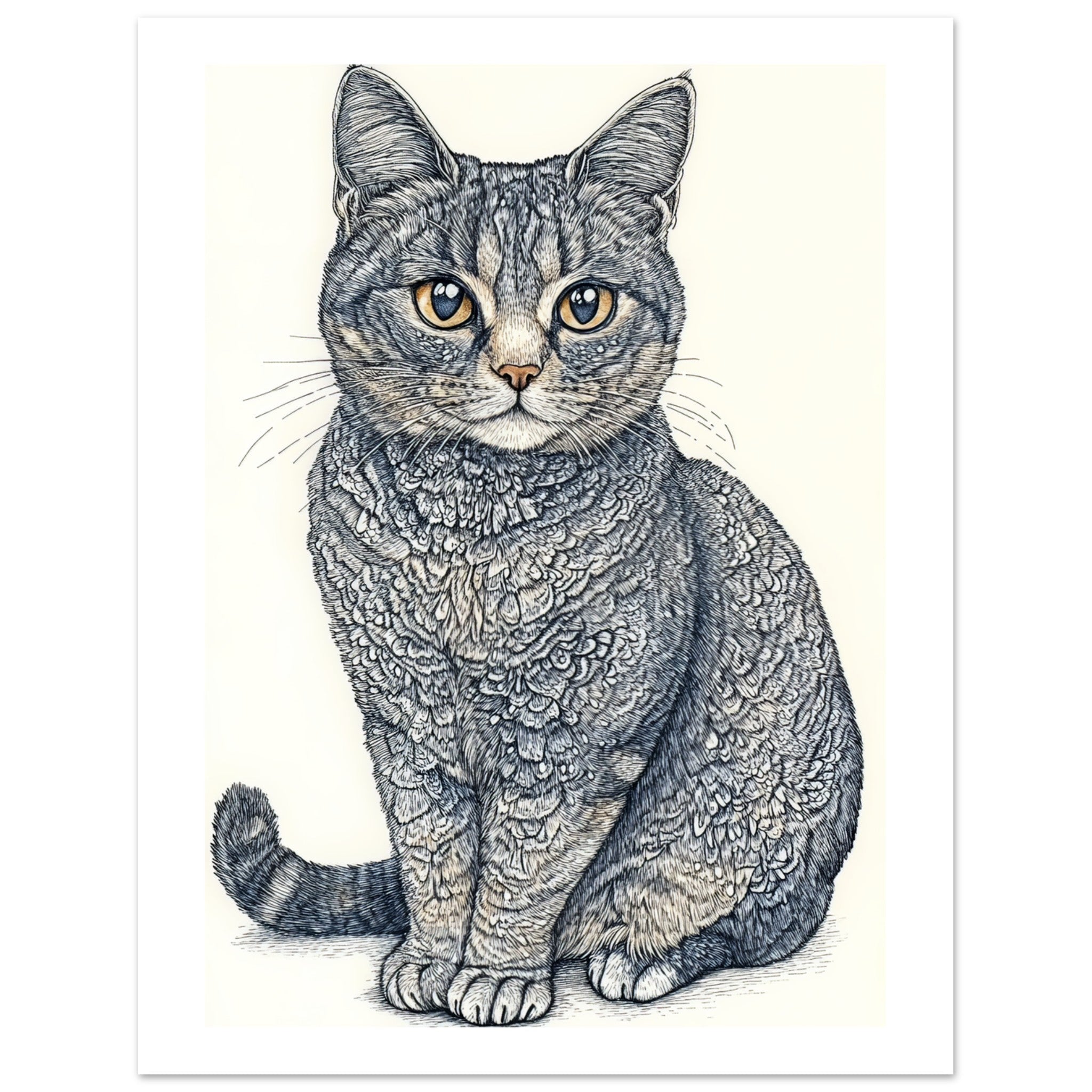 American Bobtail Cat Painted With Tone Pen 3
