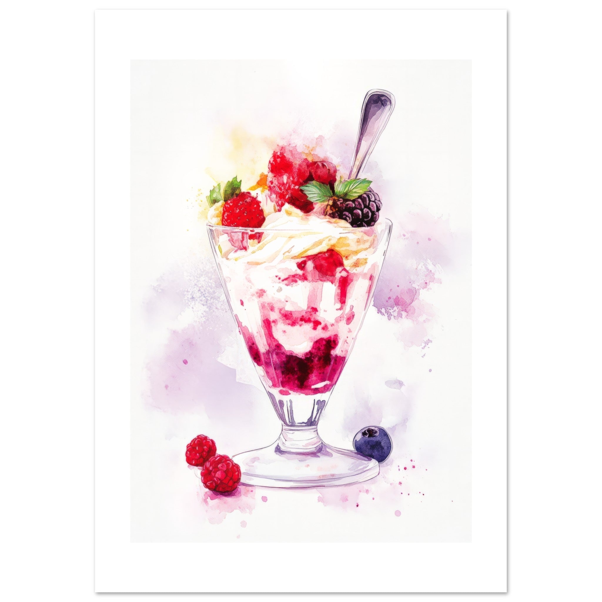 Berry Parfait Watercolor Painting Wall Art