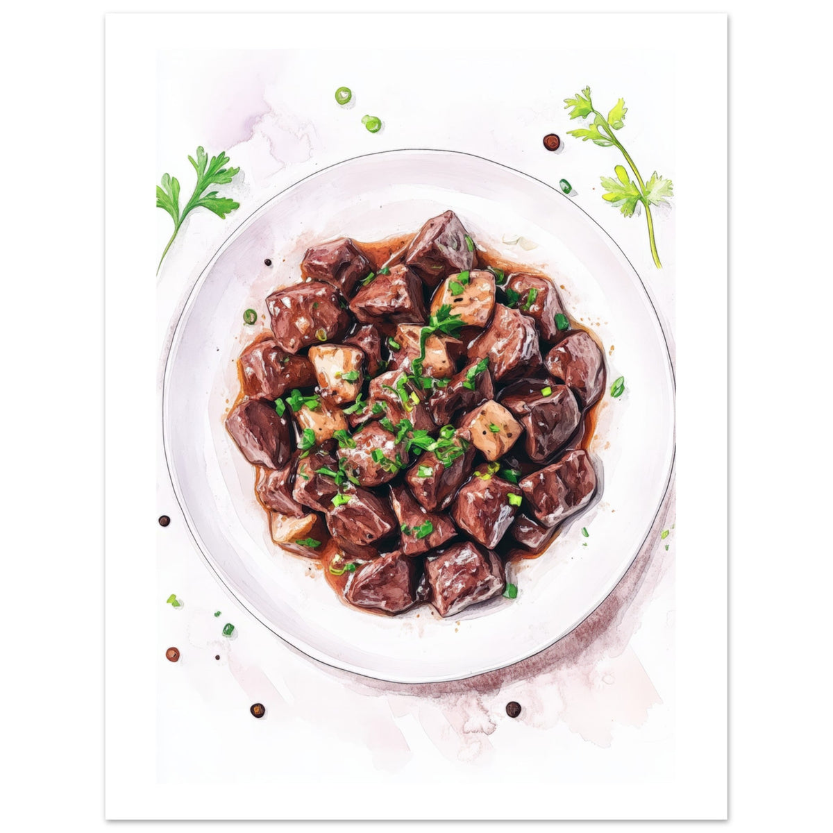 Beef Stroganoff Watercolor Painting Wall Art