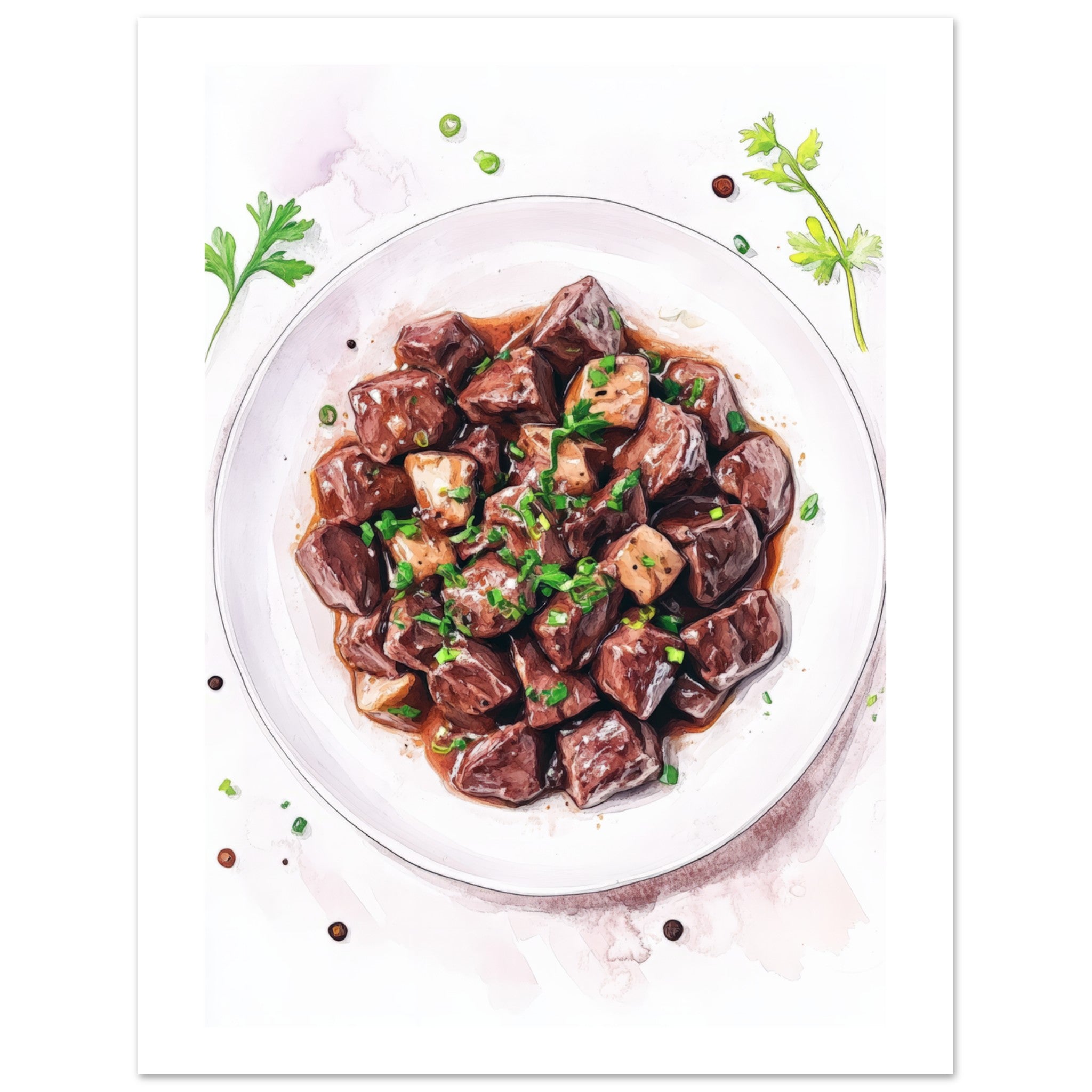 Beef Stroganoff Watercolor Painting Wall Art
