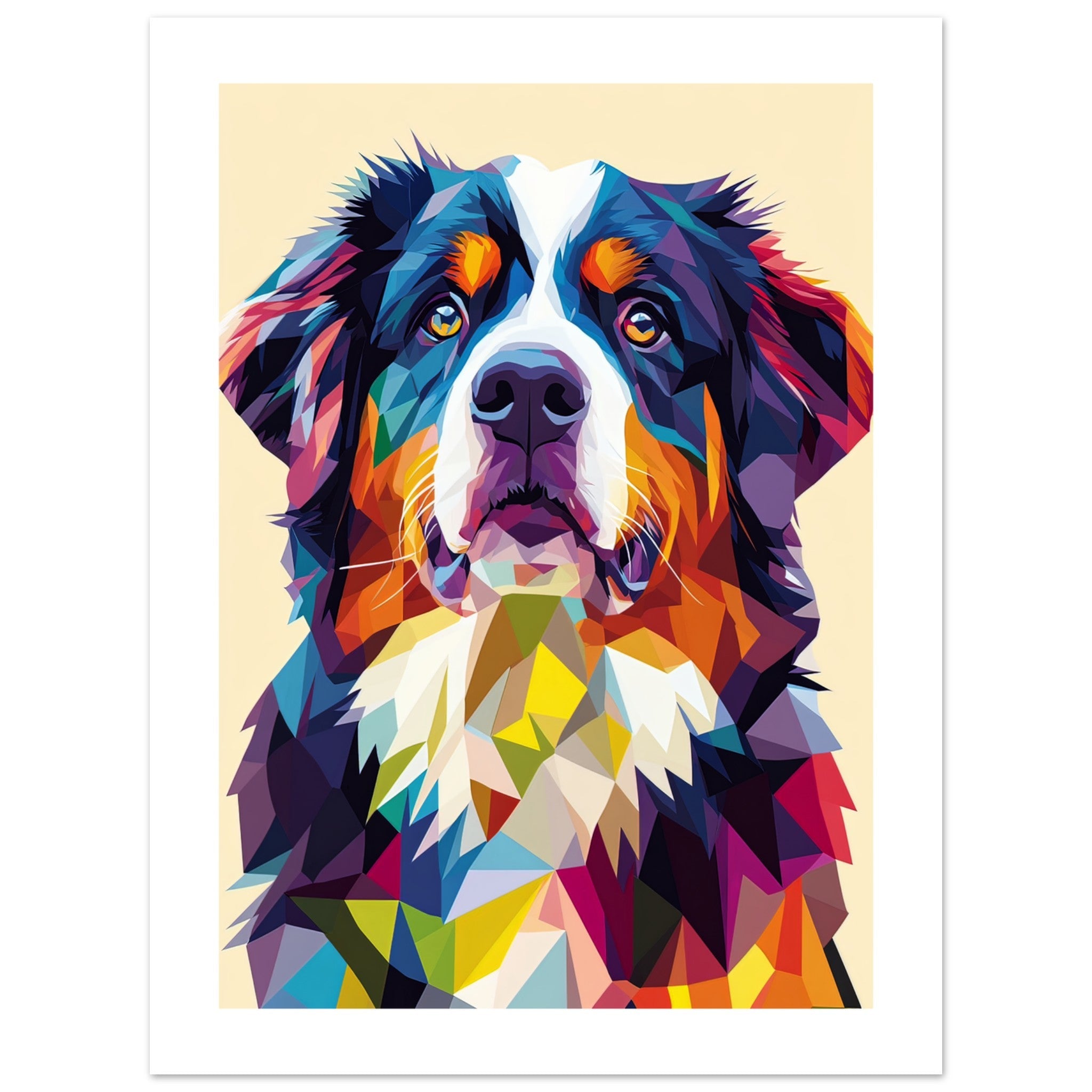 Bernese Mountain Dog Illustrated with Colorful Triangles