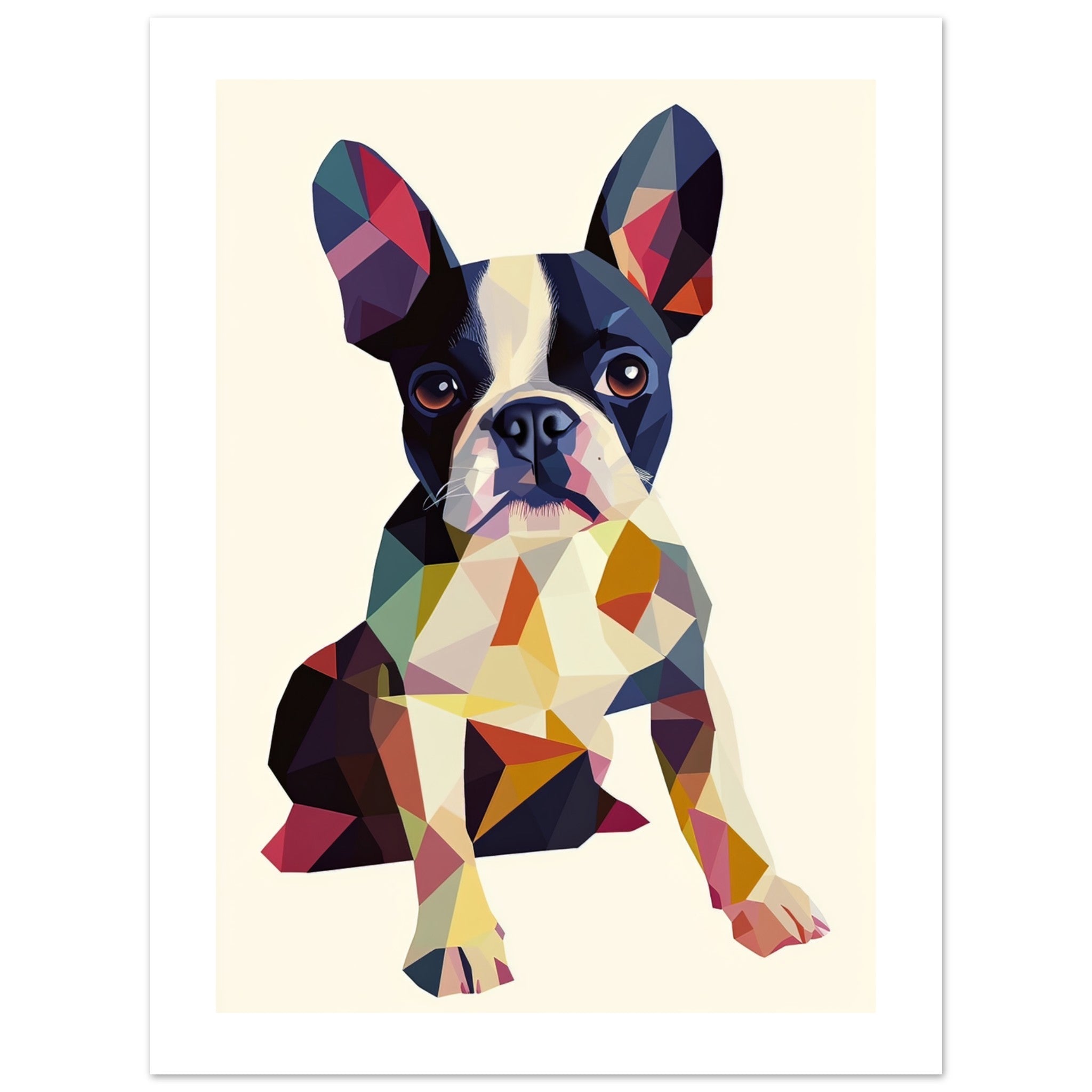 Boston Terrier Dog Illustrated with Colorful Triangles