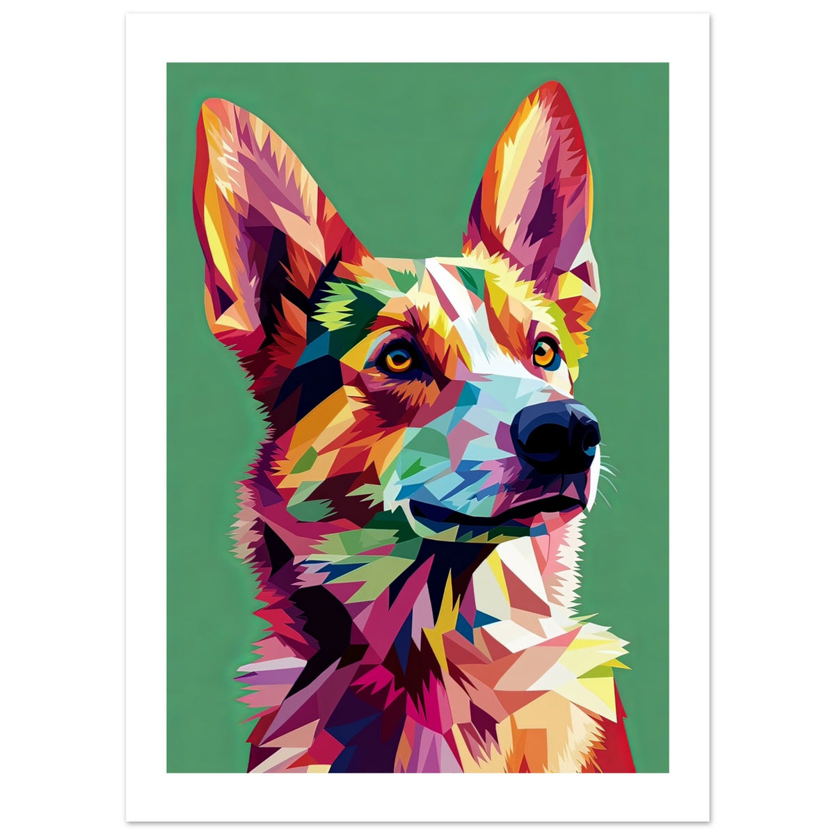 Australian Cattle Dog Illustrated with Colorful Triangles 1