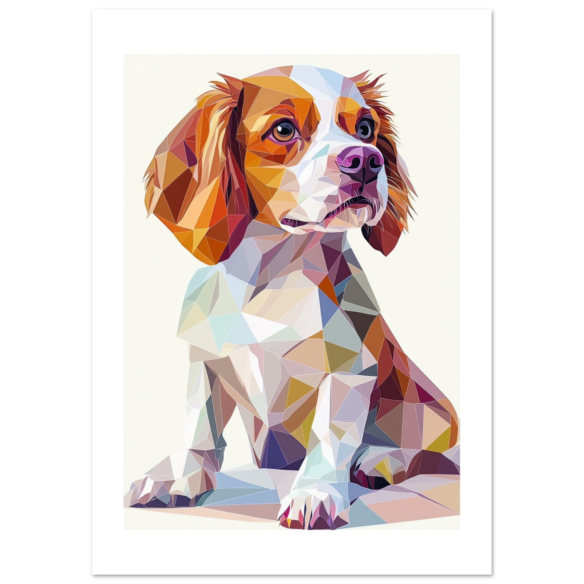 Brittany Spaniel Dog Illustrated with Colorful Triangles