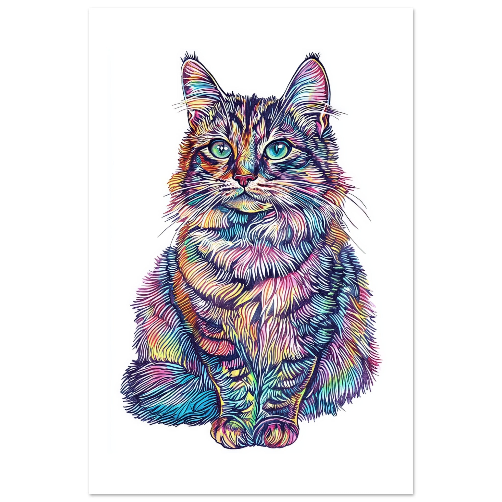American Bobtail Cat Painted With Tone Pen 1