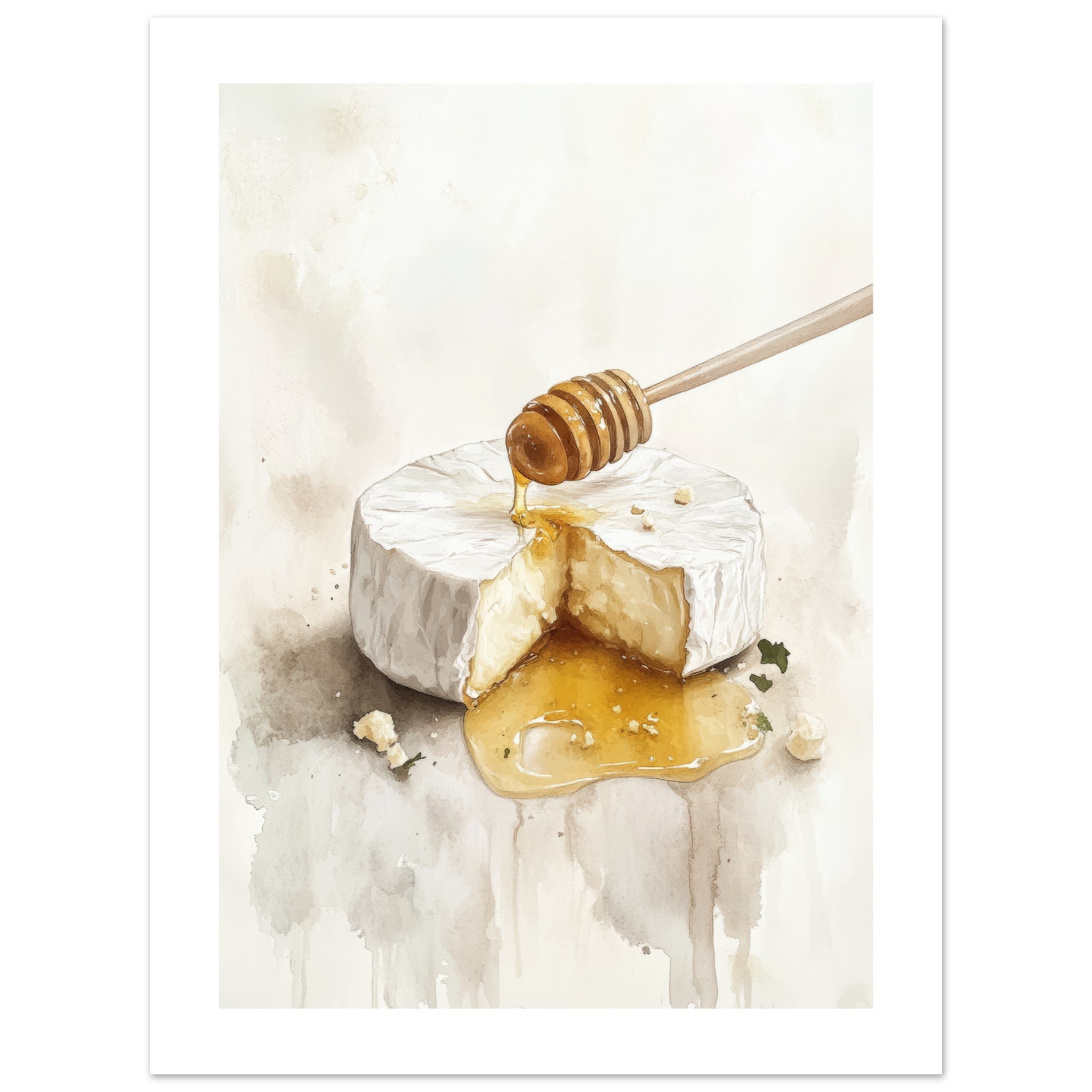 Baked Brie With Honey Watercolor Painting Wall Art 2