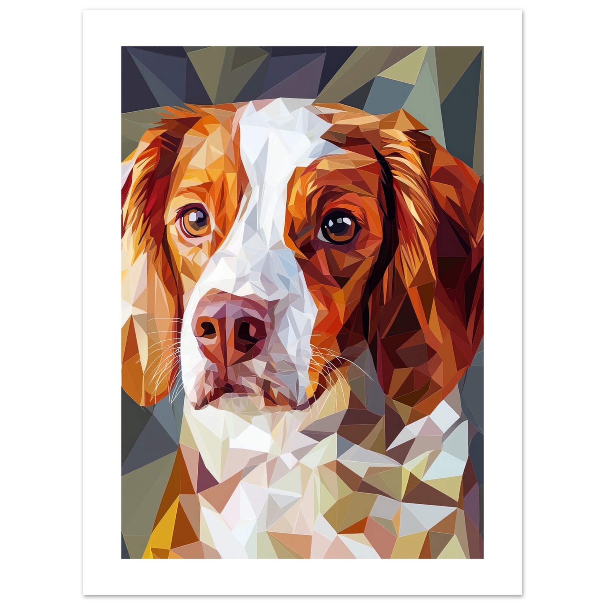 Brittany Spaniel Dog Illustrated with Colorful Triangles 3