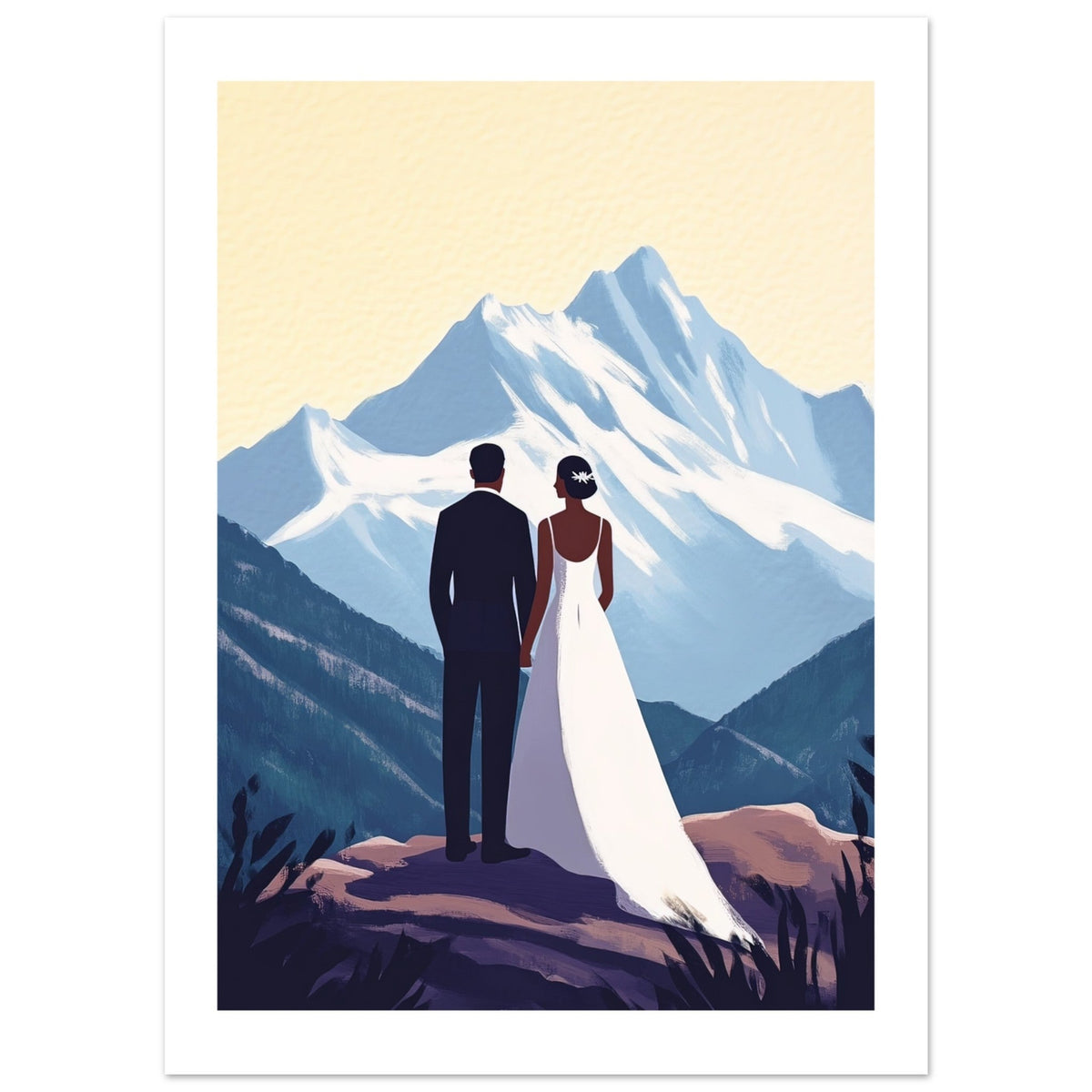 A black wedding couple infront of mountains