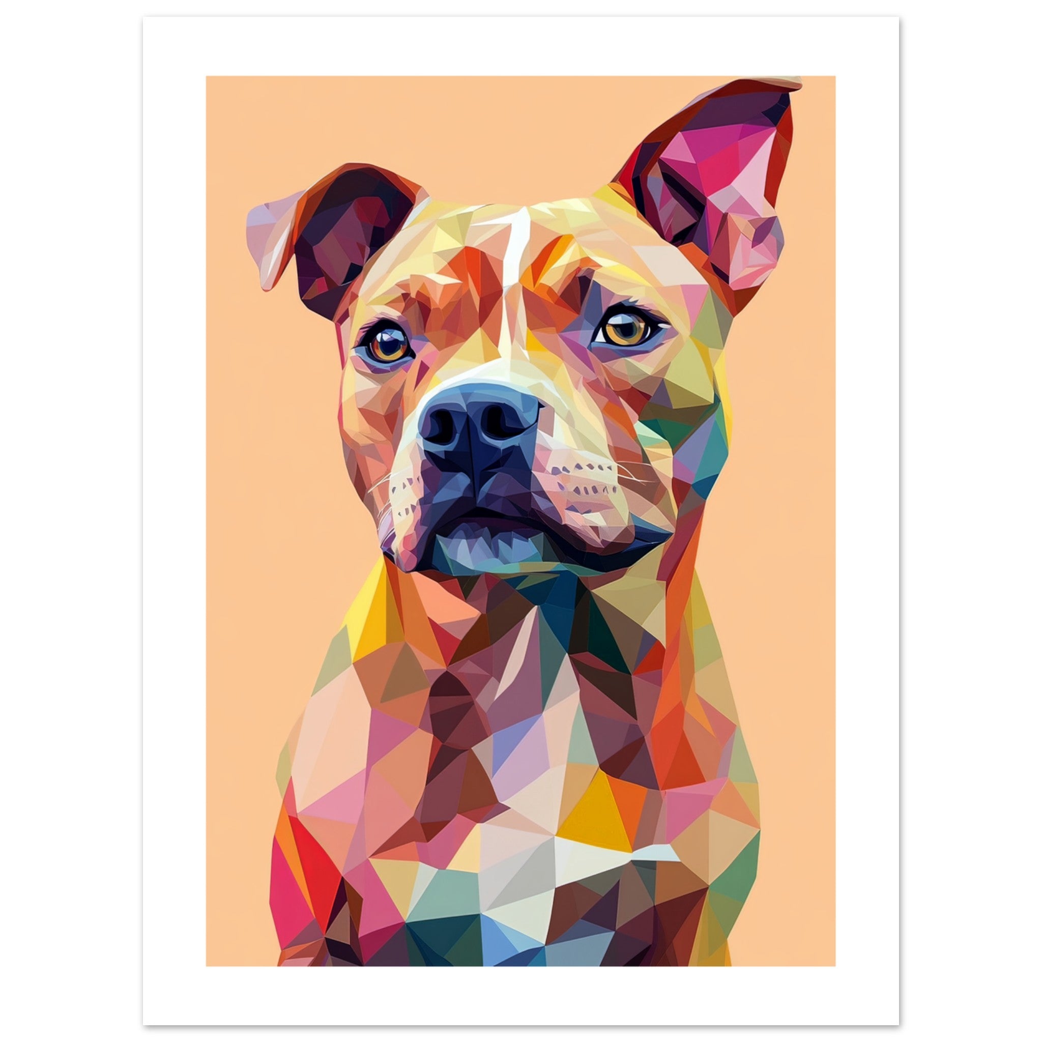 American Staffordshire Dog Illustrated with Colorful Triangles 1
