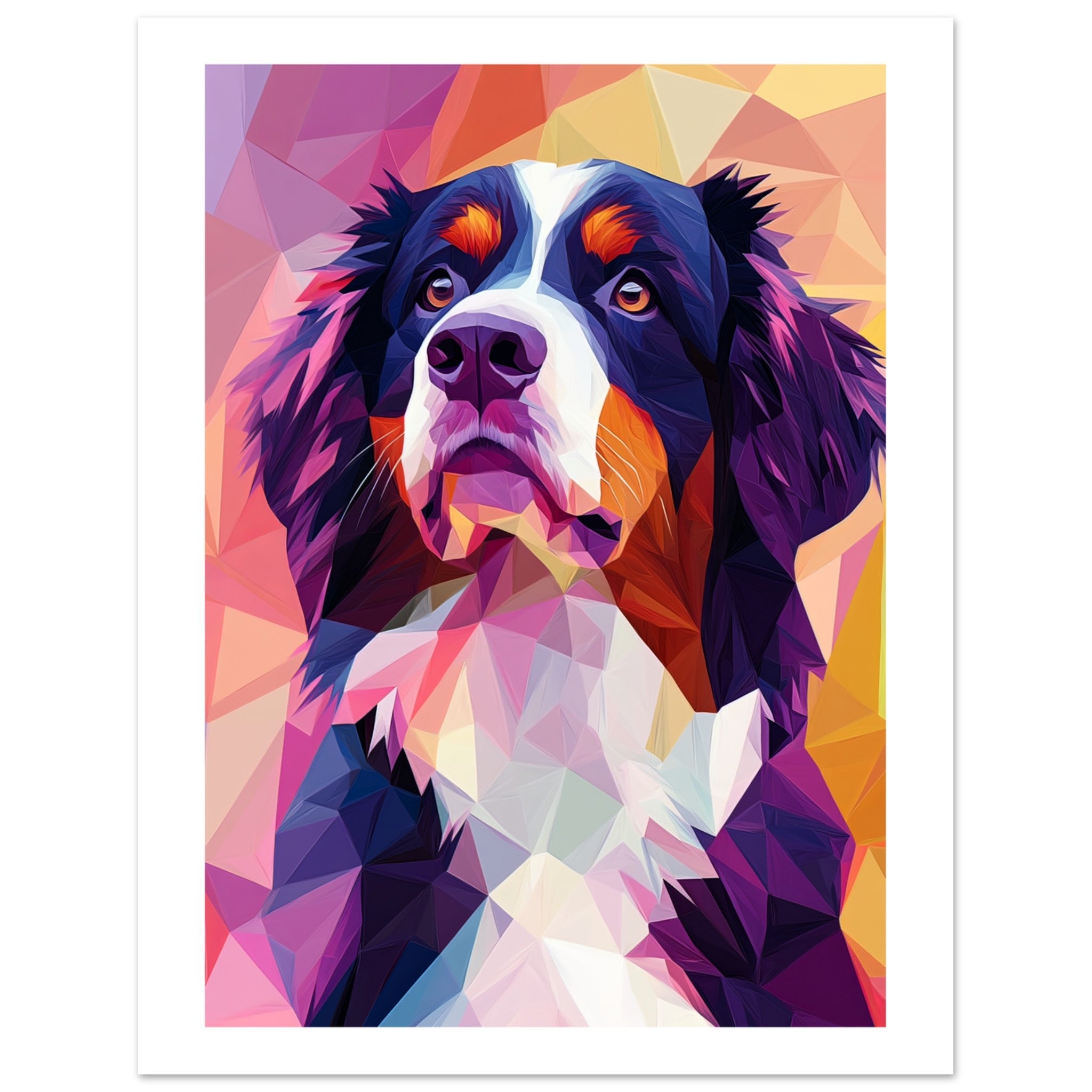 Bernese Pyrenees Dog Illustrated with Colorful Triangles 2