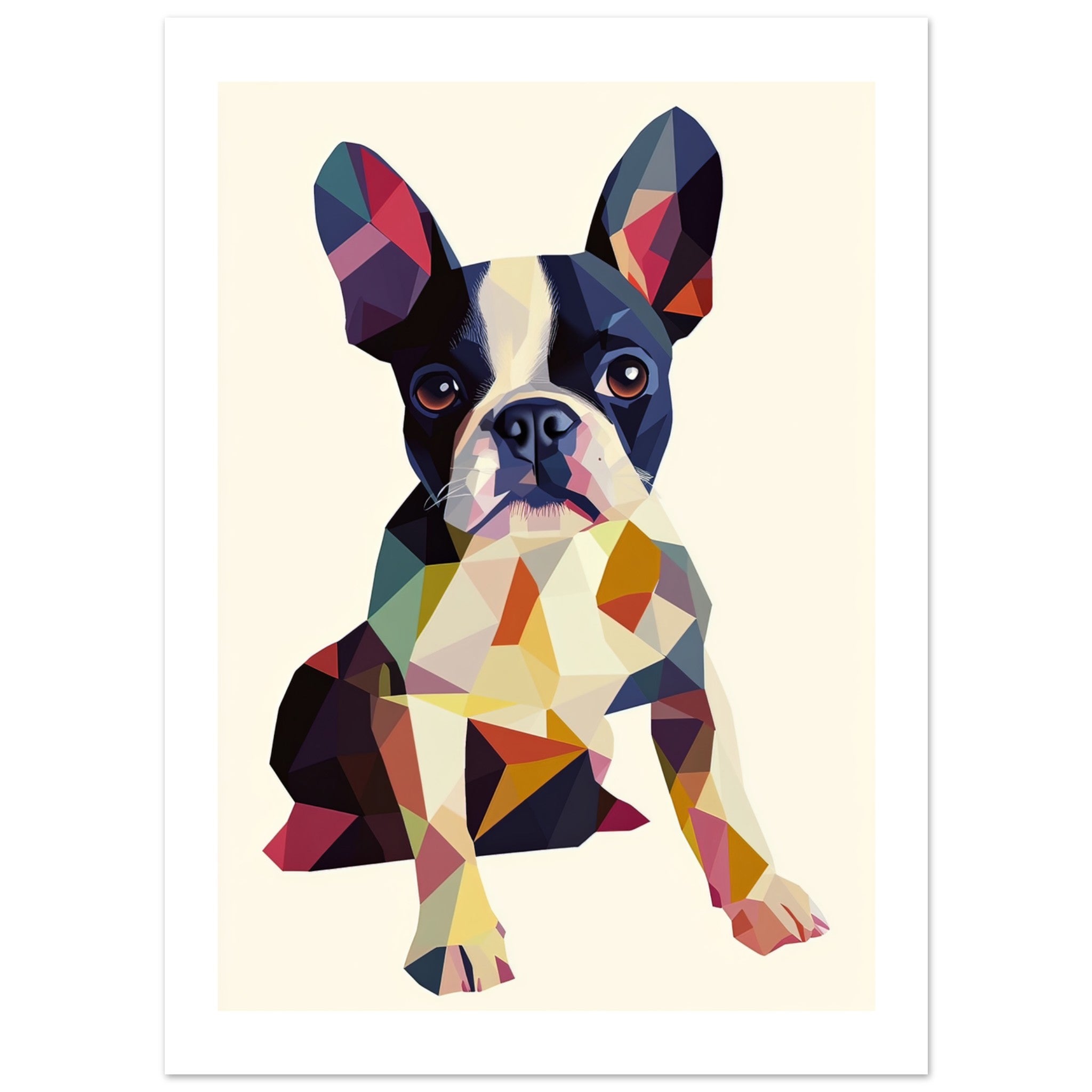 Boston Terrier Dog Illustrated with Colorful Triangles