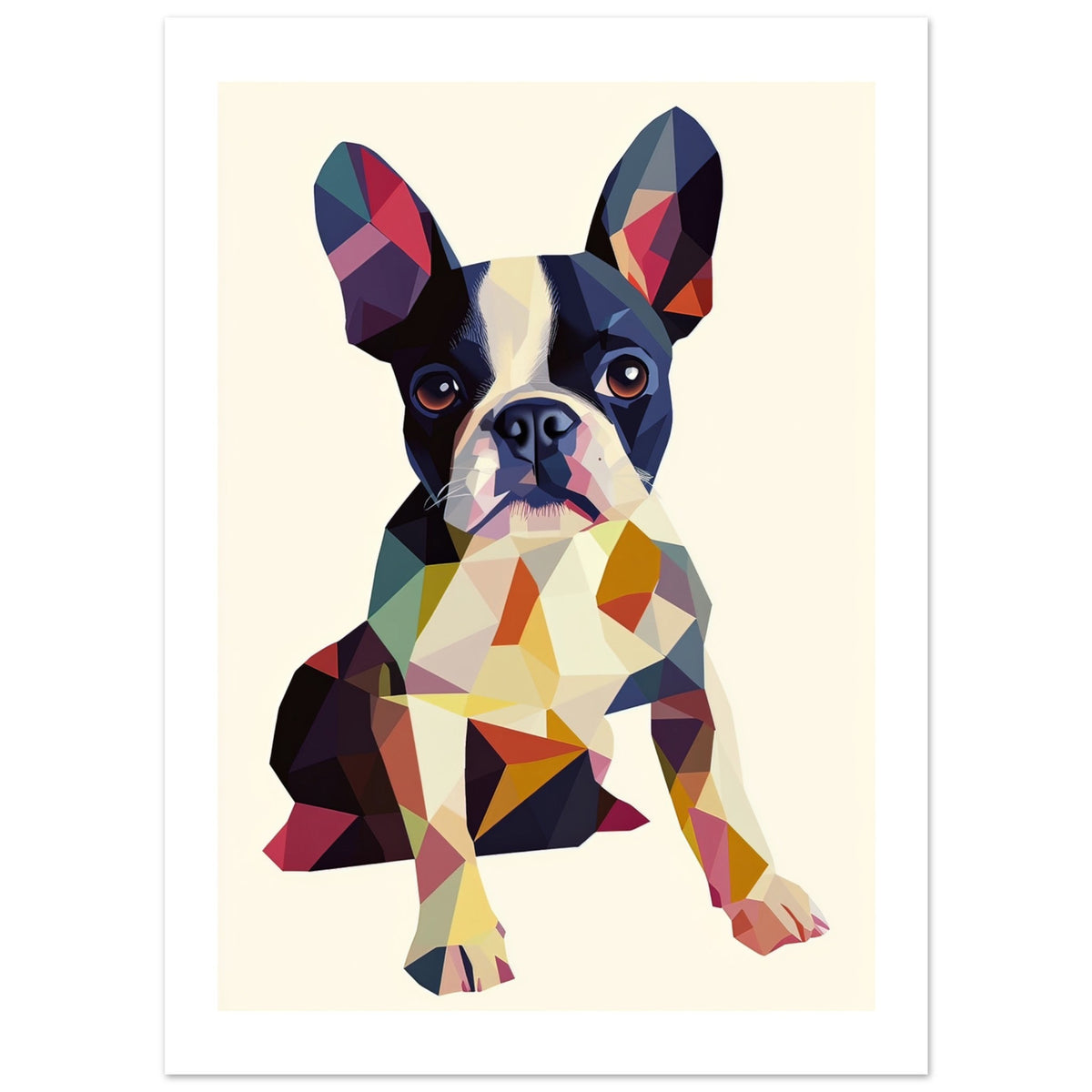 Boston Terrier Dog Illustrated with Colorful Triangles
