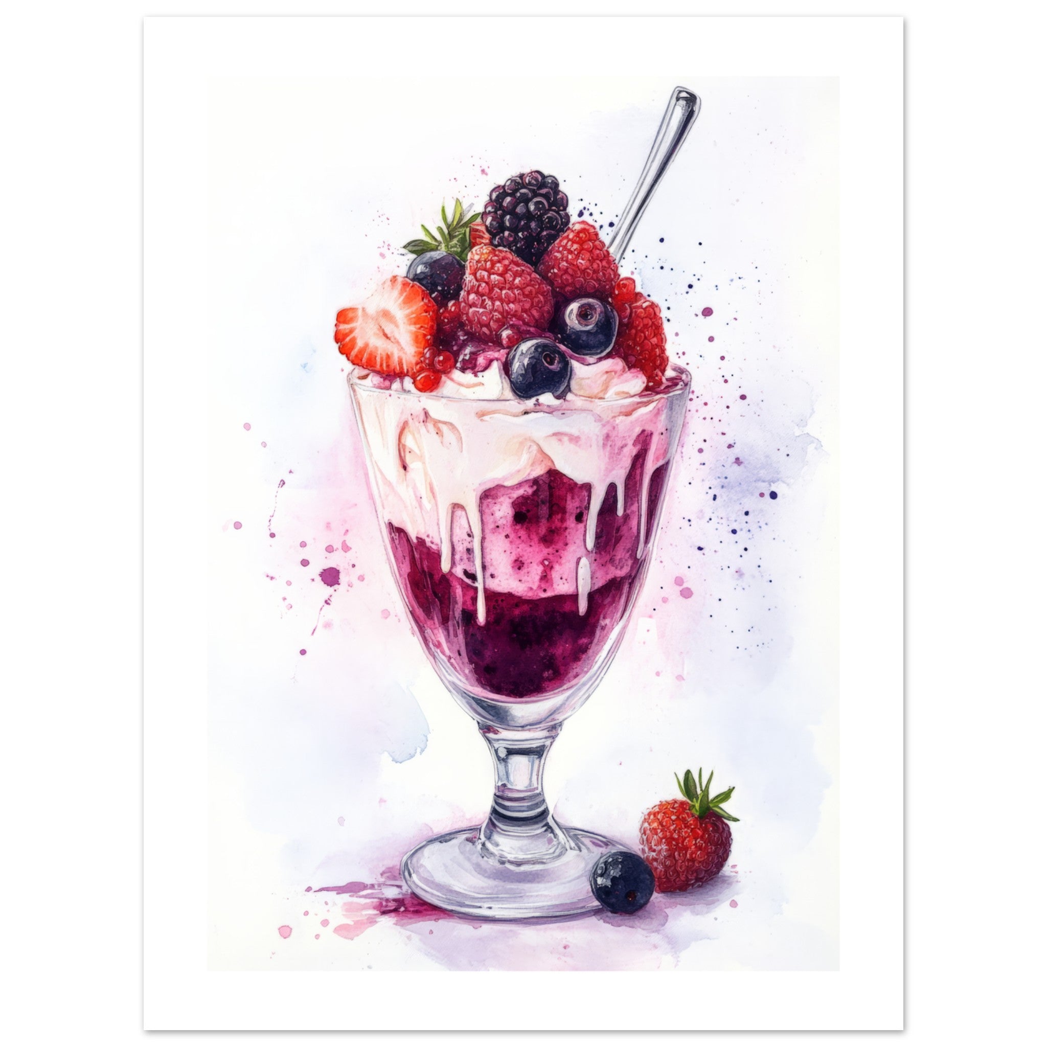 Berry Parfait Watercolor Painting Wall Art 1