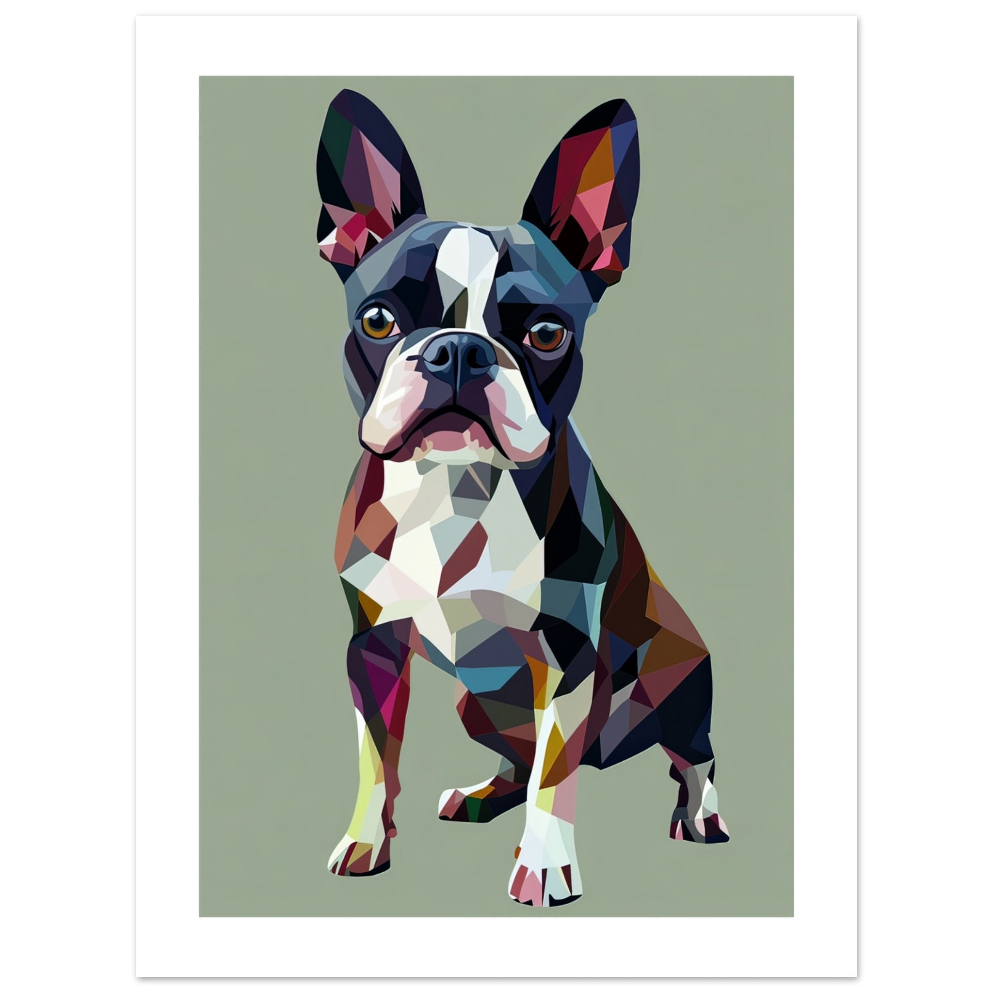 Boston Terrier Dog Illustrated with Colorful Triangles 1