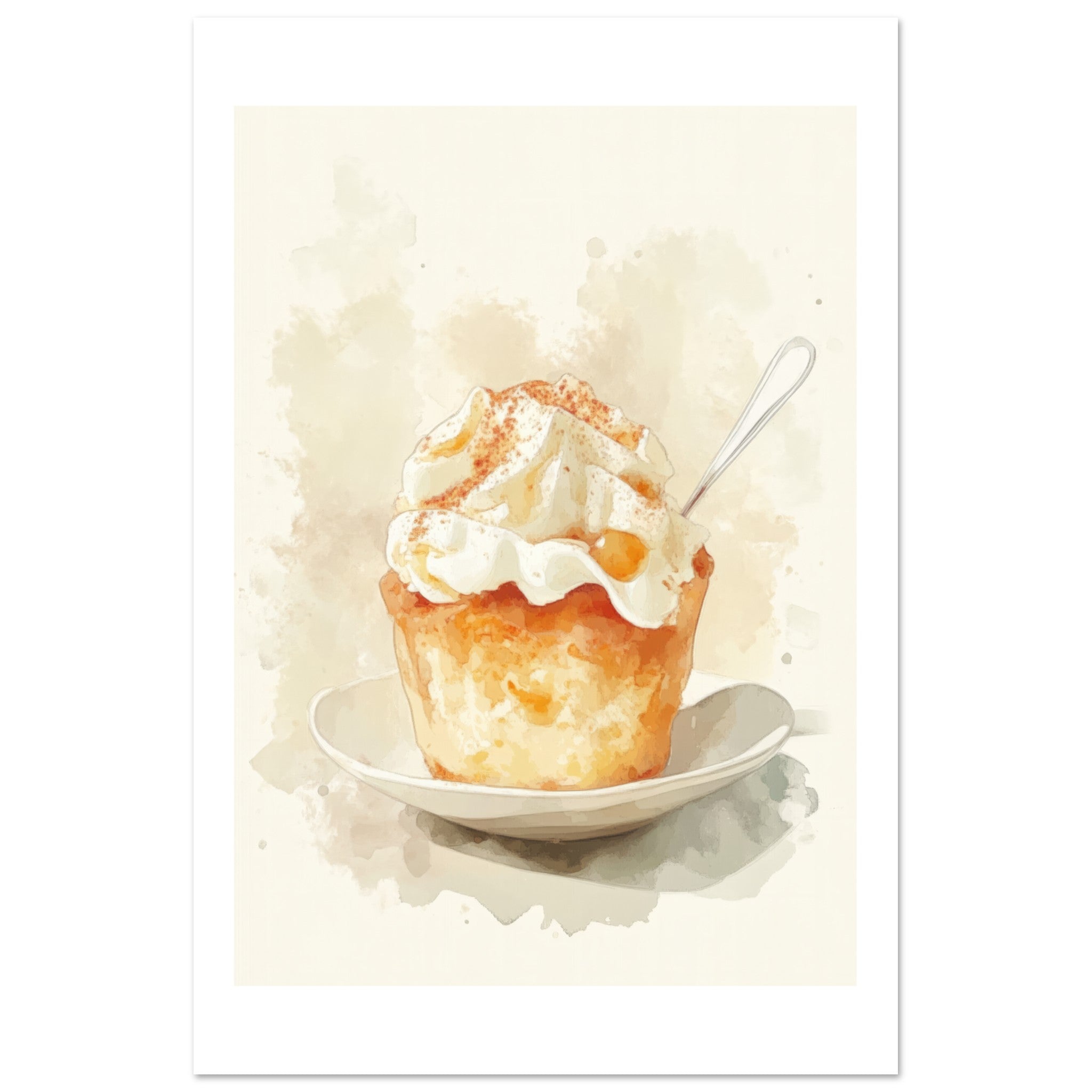 Bread Pudding Watercolor Painting Wall Art