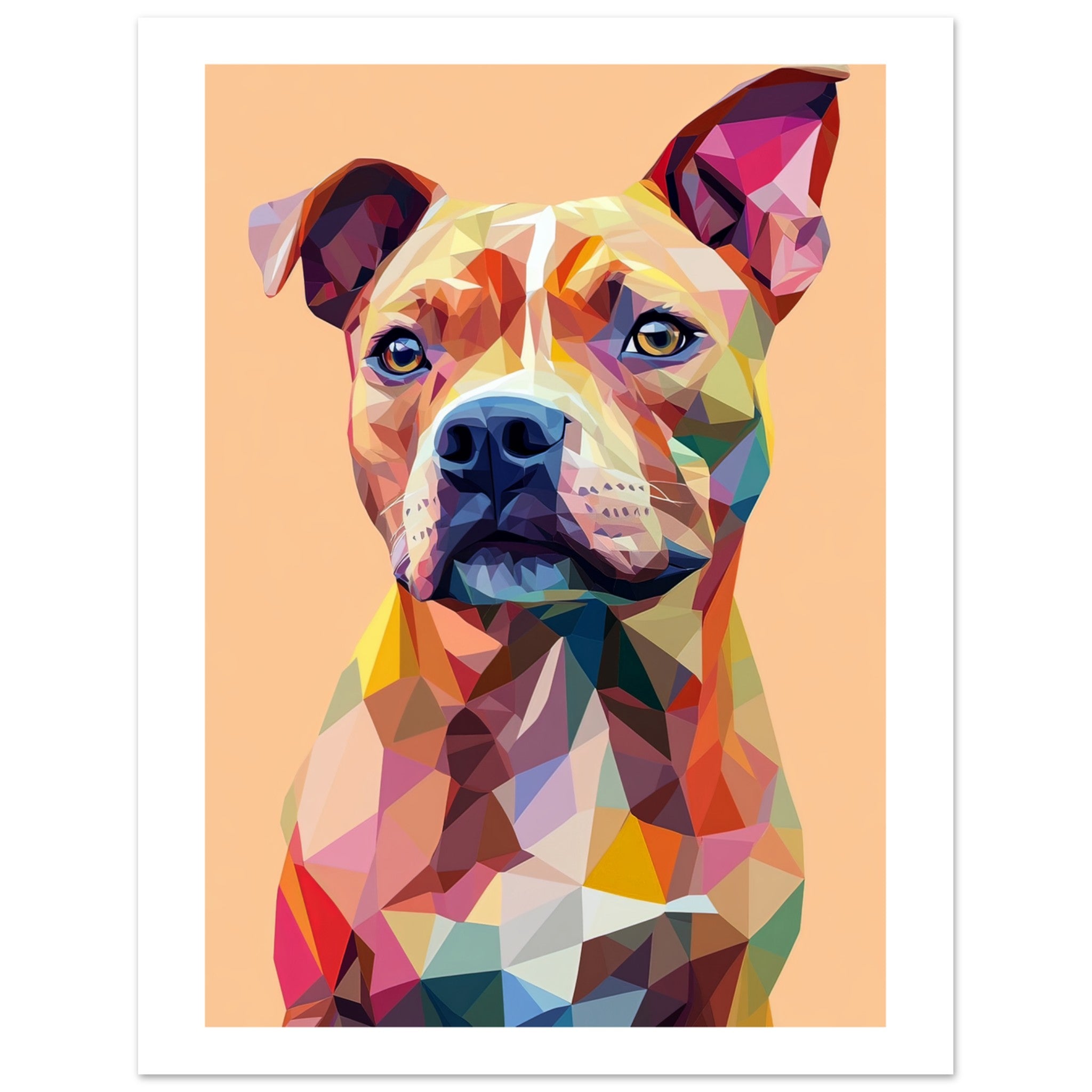 American Staffordshire Dog Illustrated with Colorful Triangles 1