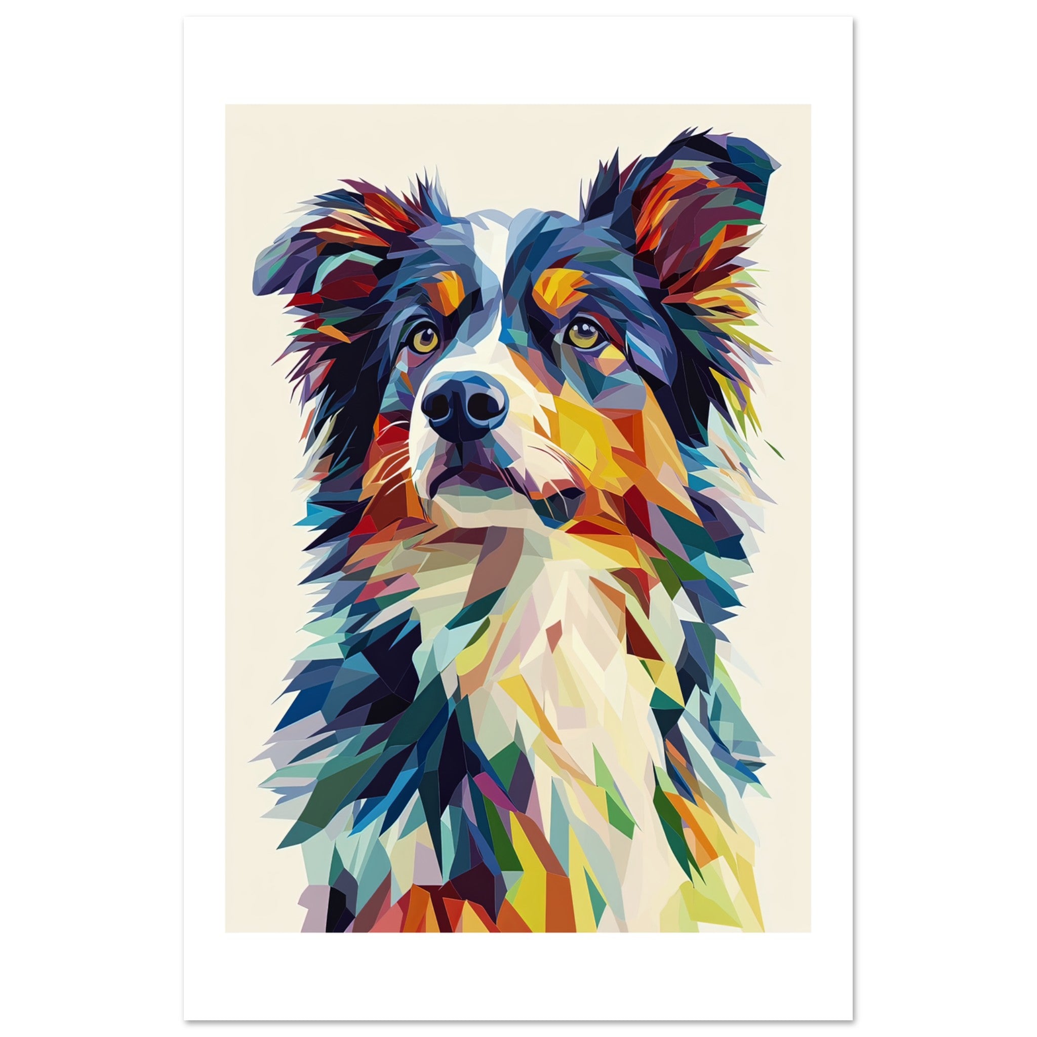 Australian Shepherd Dog Illustrated with Colorful Triangles