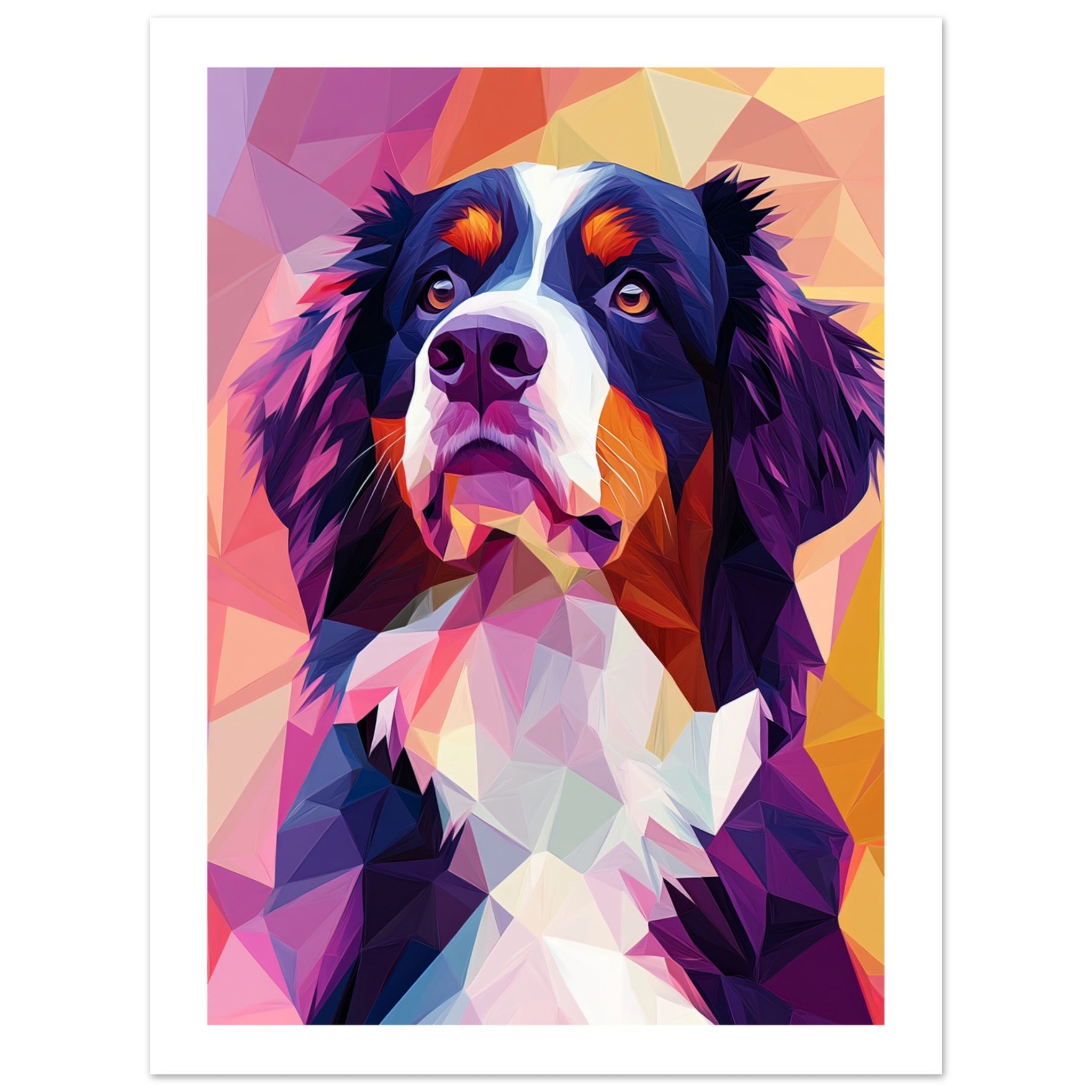 Bernese Pyrenees Dog Illustrated with Colorful Triangles 2