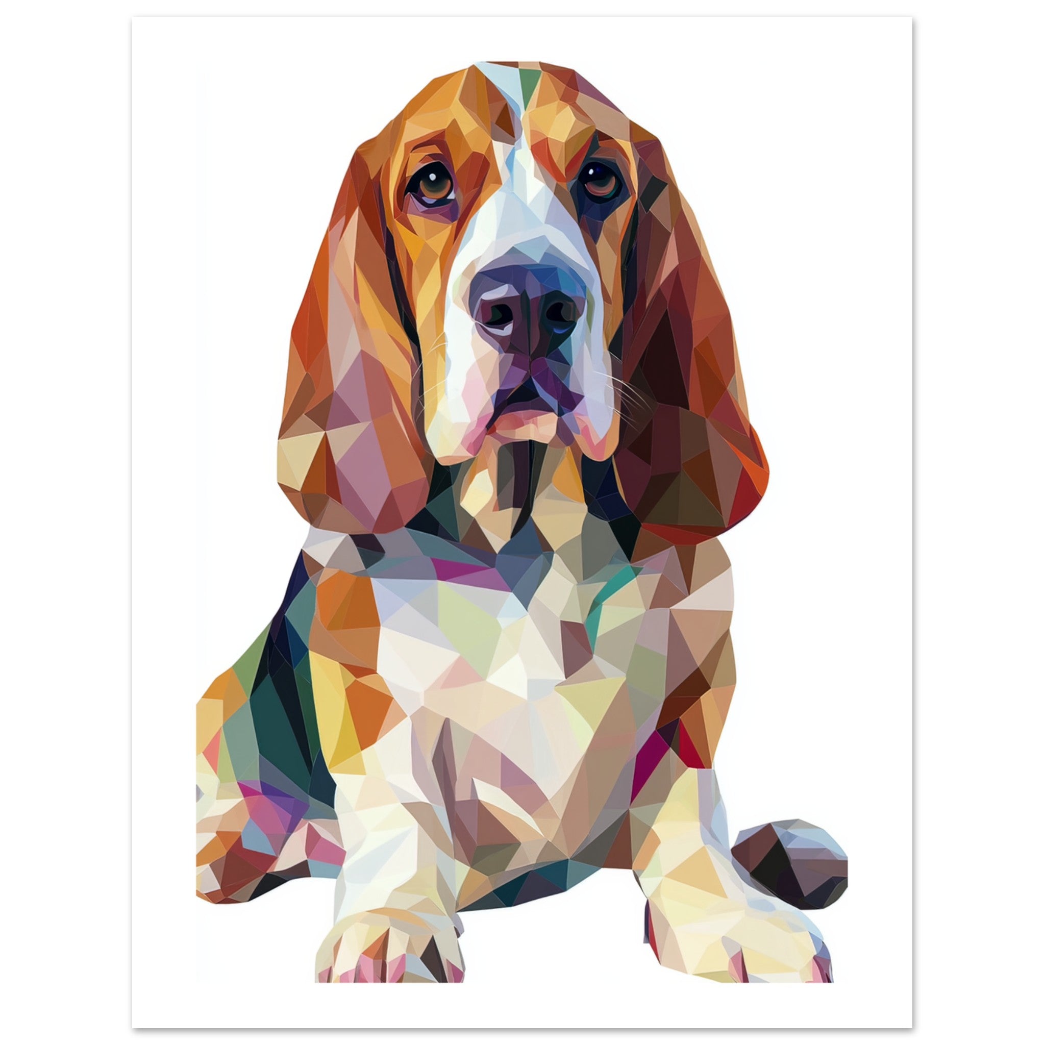 Basset Hound Dog Illustrated with Colorful Triangles