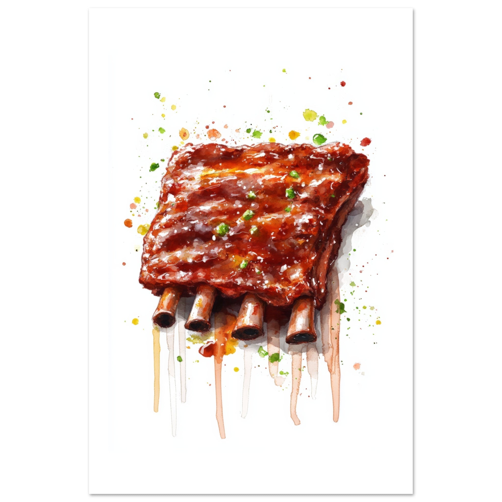 Bbq Ribs Watercolor Painting Wall Art 1