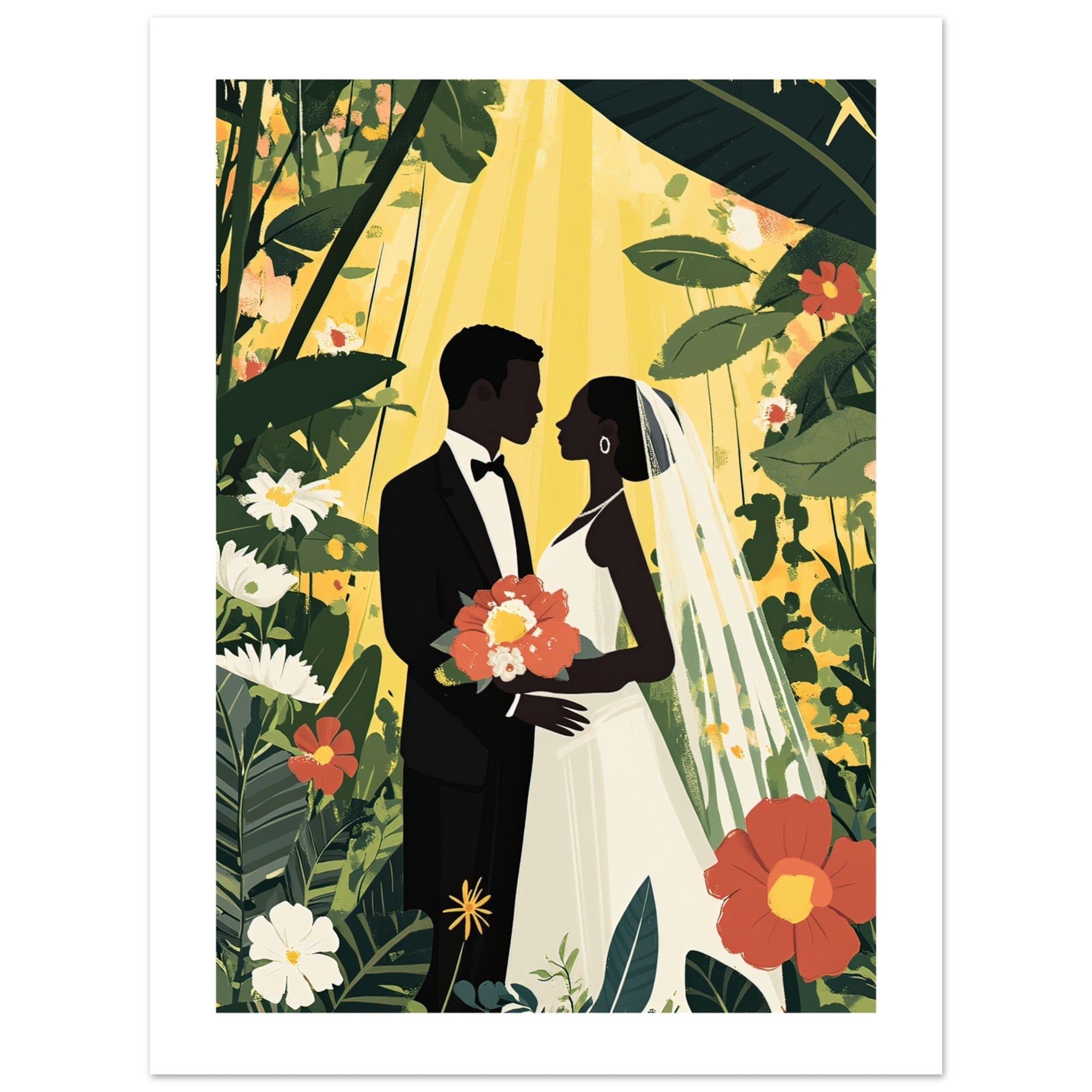 A black wedding couple infront of a garden 3