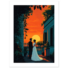 A wedding couple infront of a museum