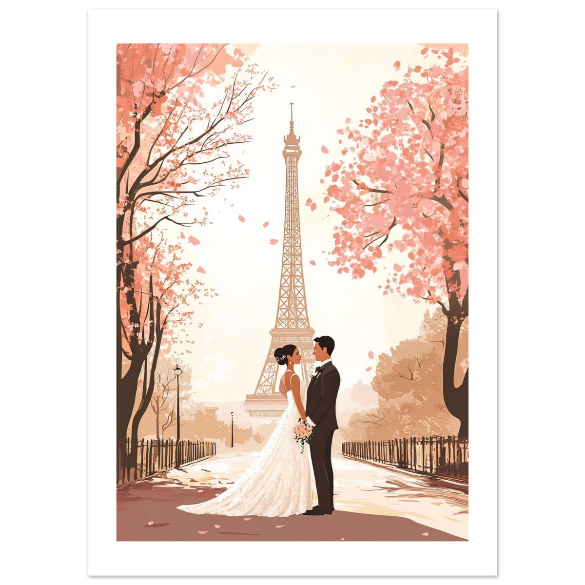 An asian wedding couple infront of the Eifeltower